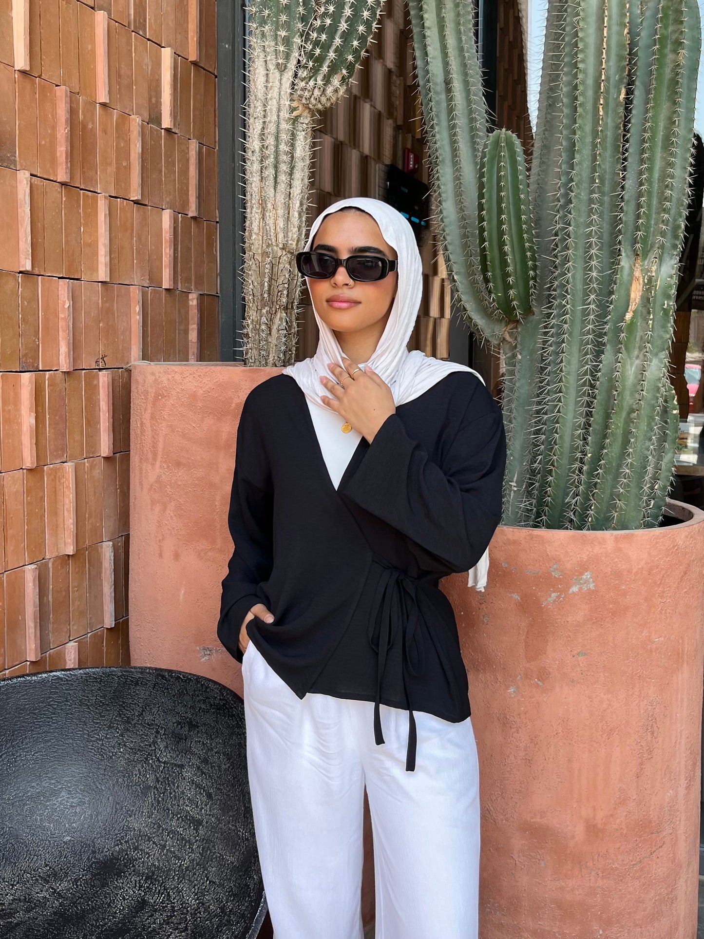 Wrap Blouse With Side Tie _ Black