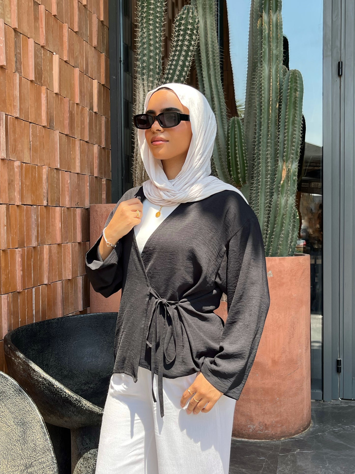 Wrap Blouse With Side Tie _ Black