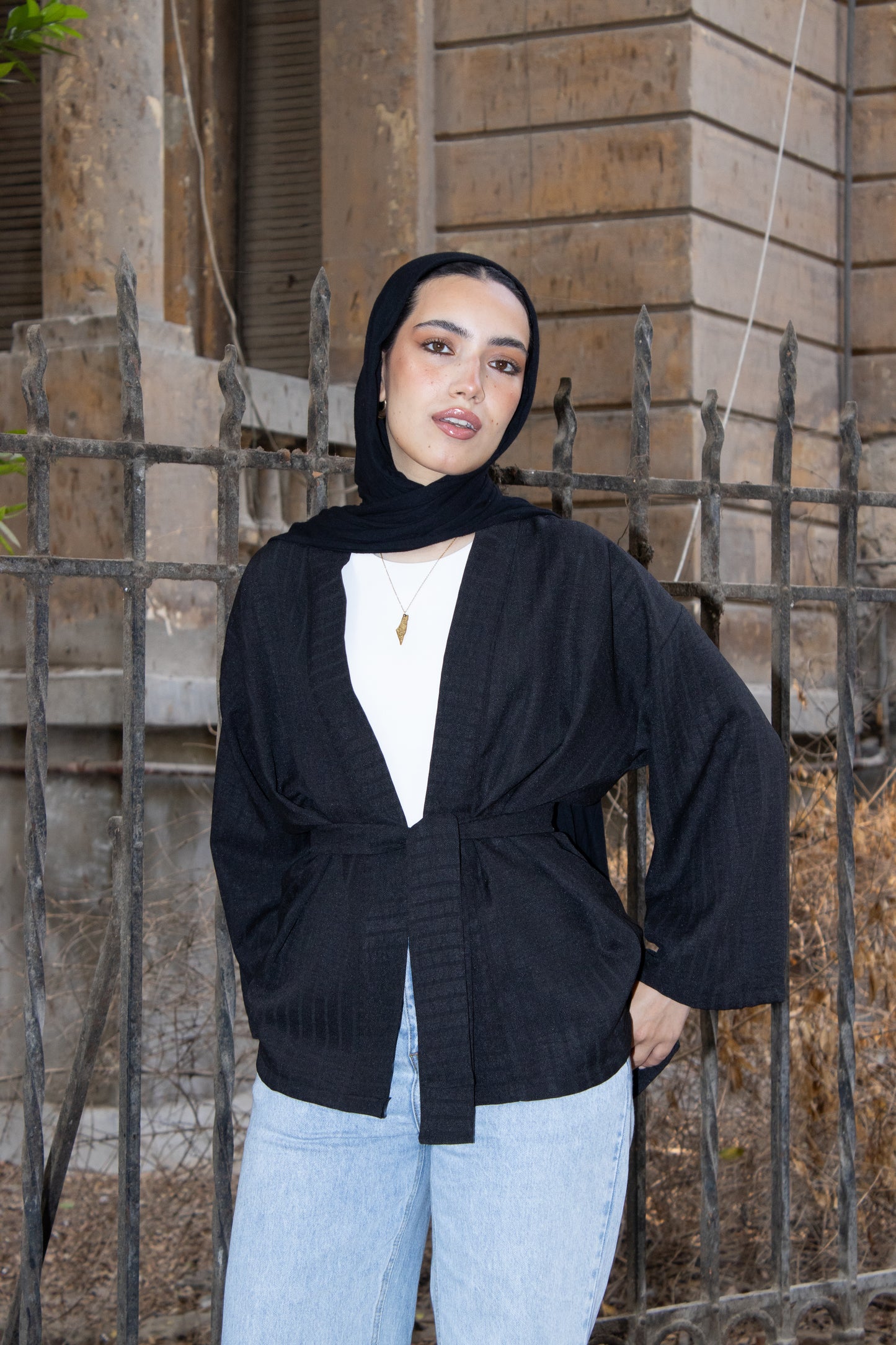 Linen Kimono With Belt _ Black