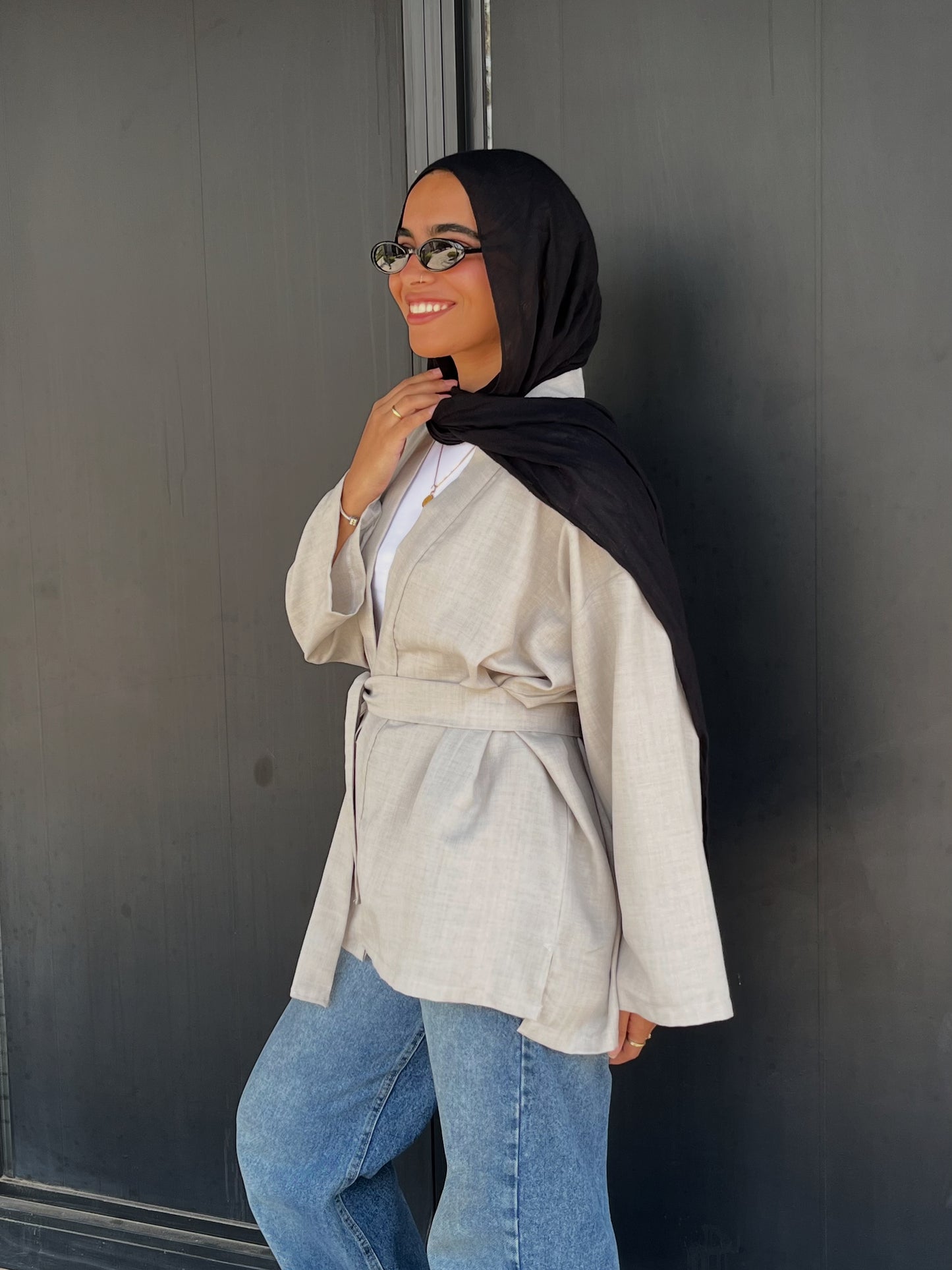 Linen Kimono With Belt _ Light Grey