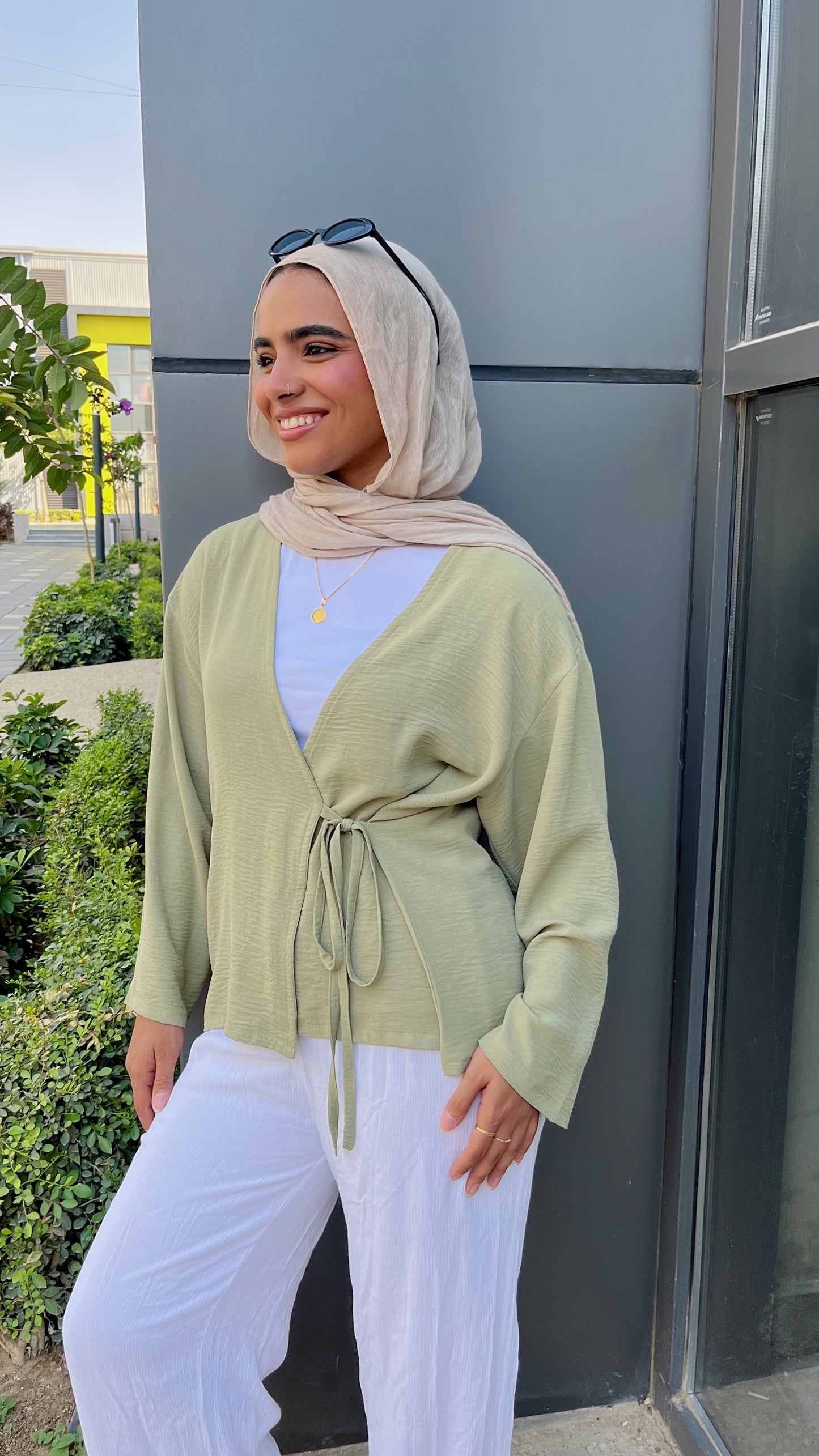 Wrap Blouse With Side Tie _ Pistach