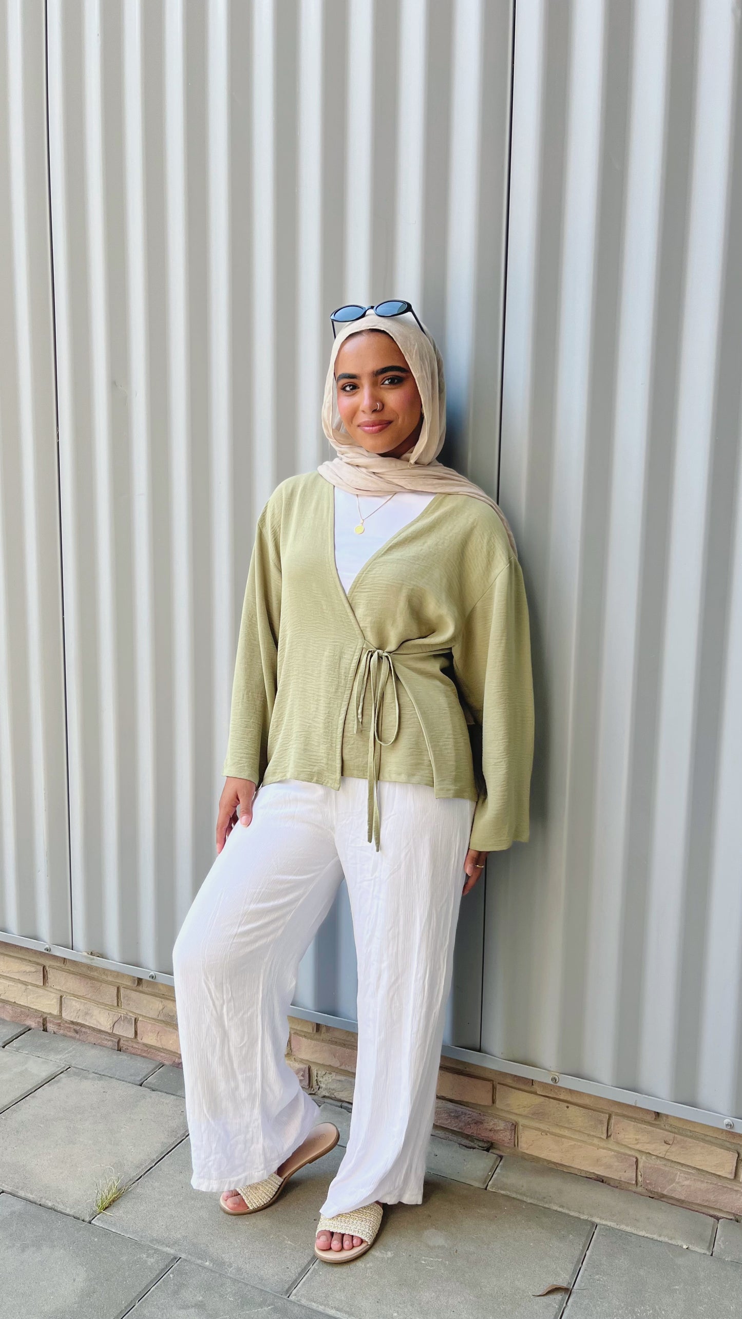 Wrap Blouse With Side Tie _ Pistach