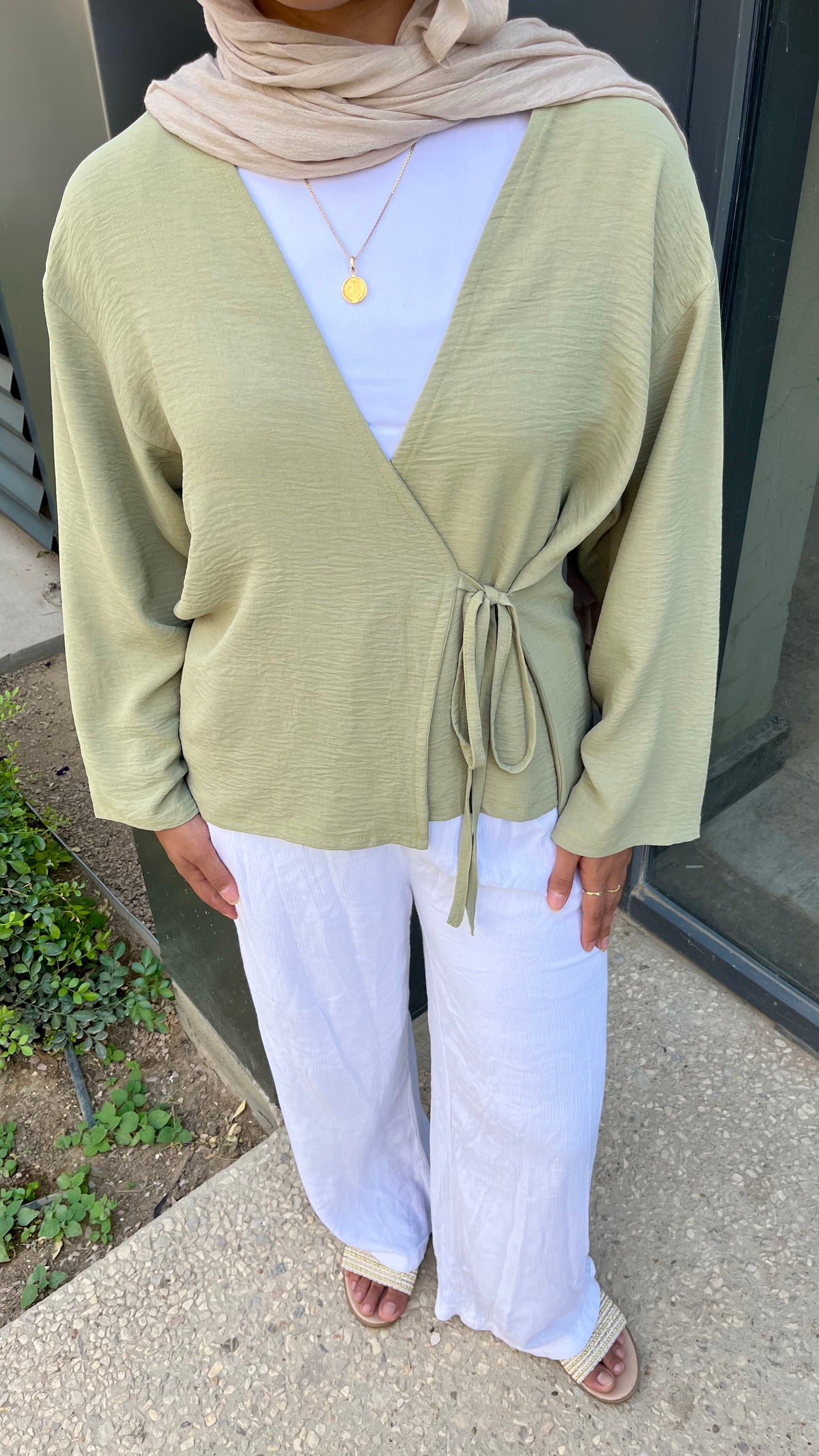 Wrap Blouse With Side Tie _ Pistach