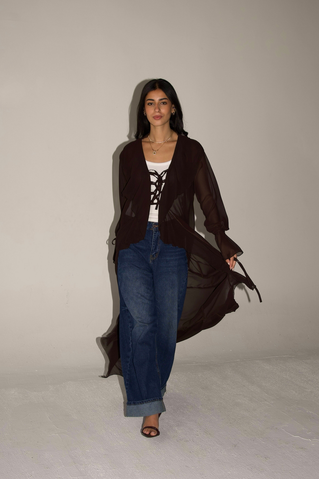 Ruffles cardigan in chocolate brown