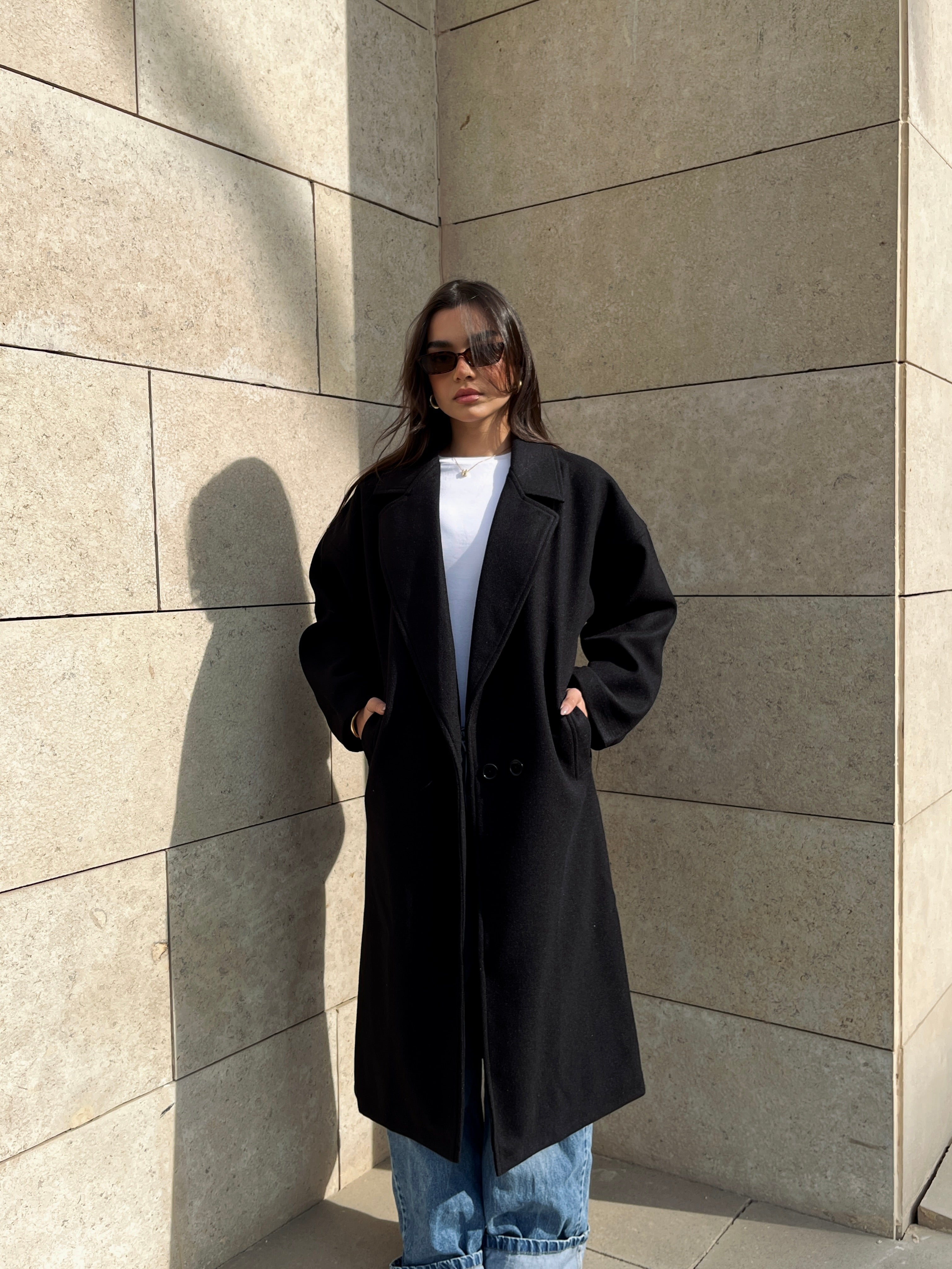 Long wool blend double-breasted coat