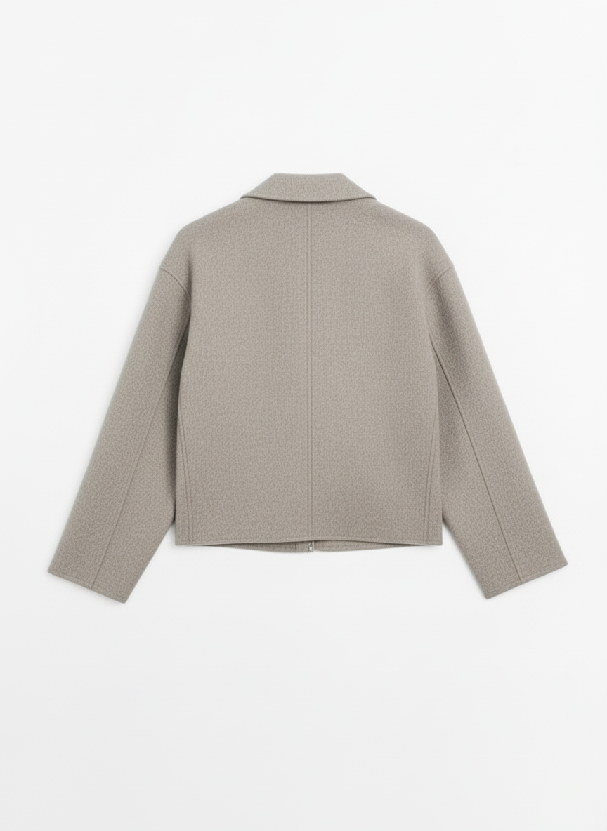 Short wool blend jacket with seams