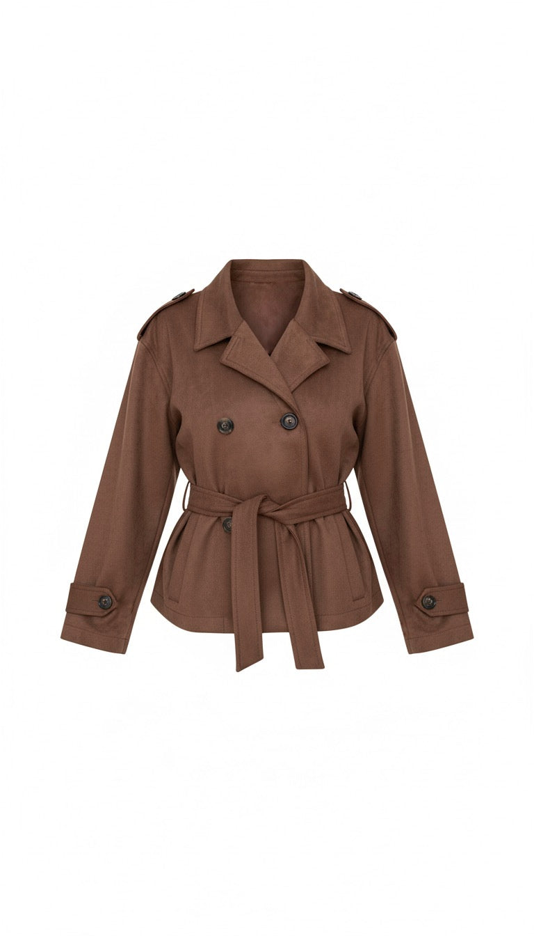 Suede trench coat with belt