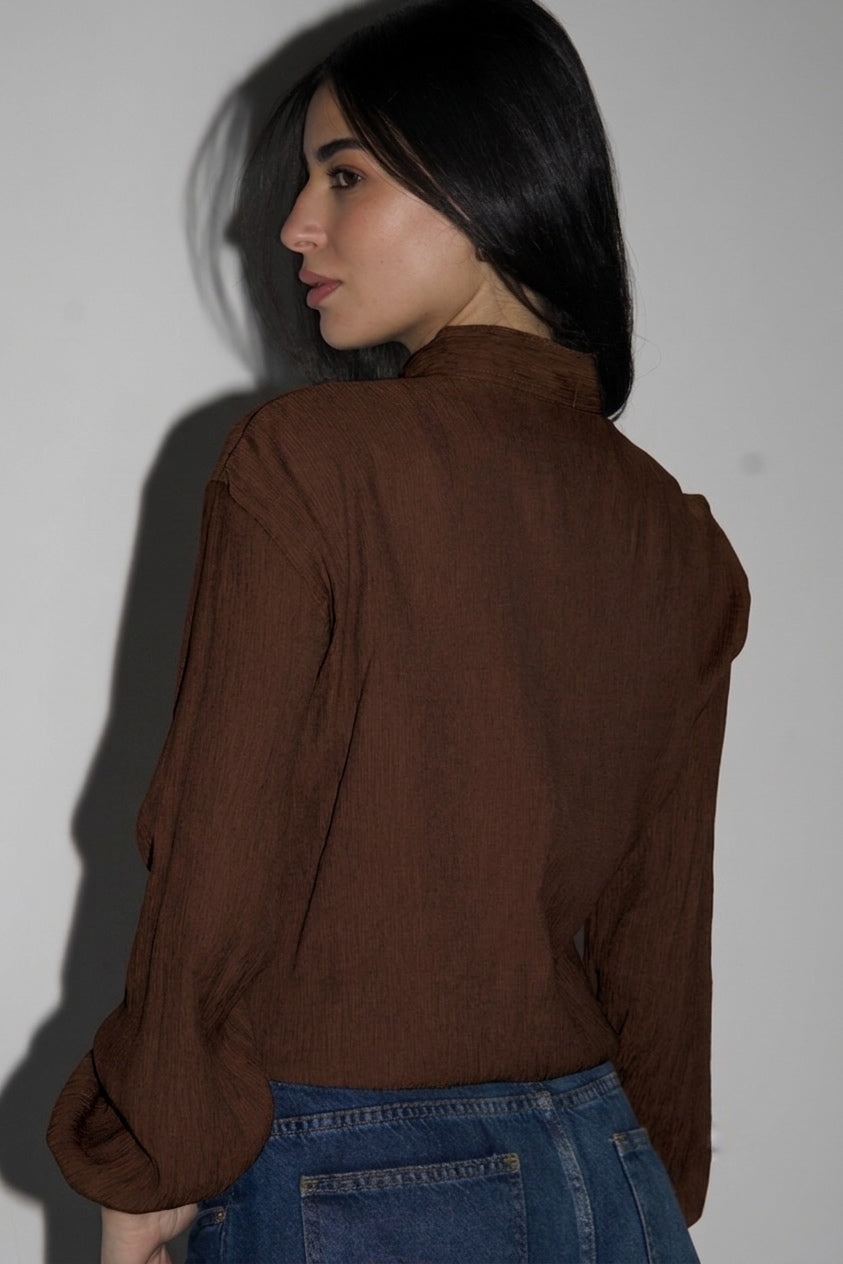 Mandarin Top in chocolate brown