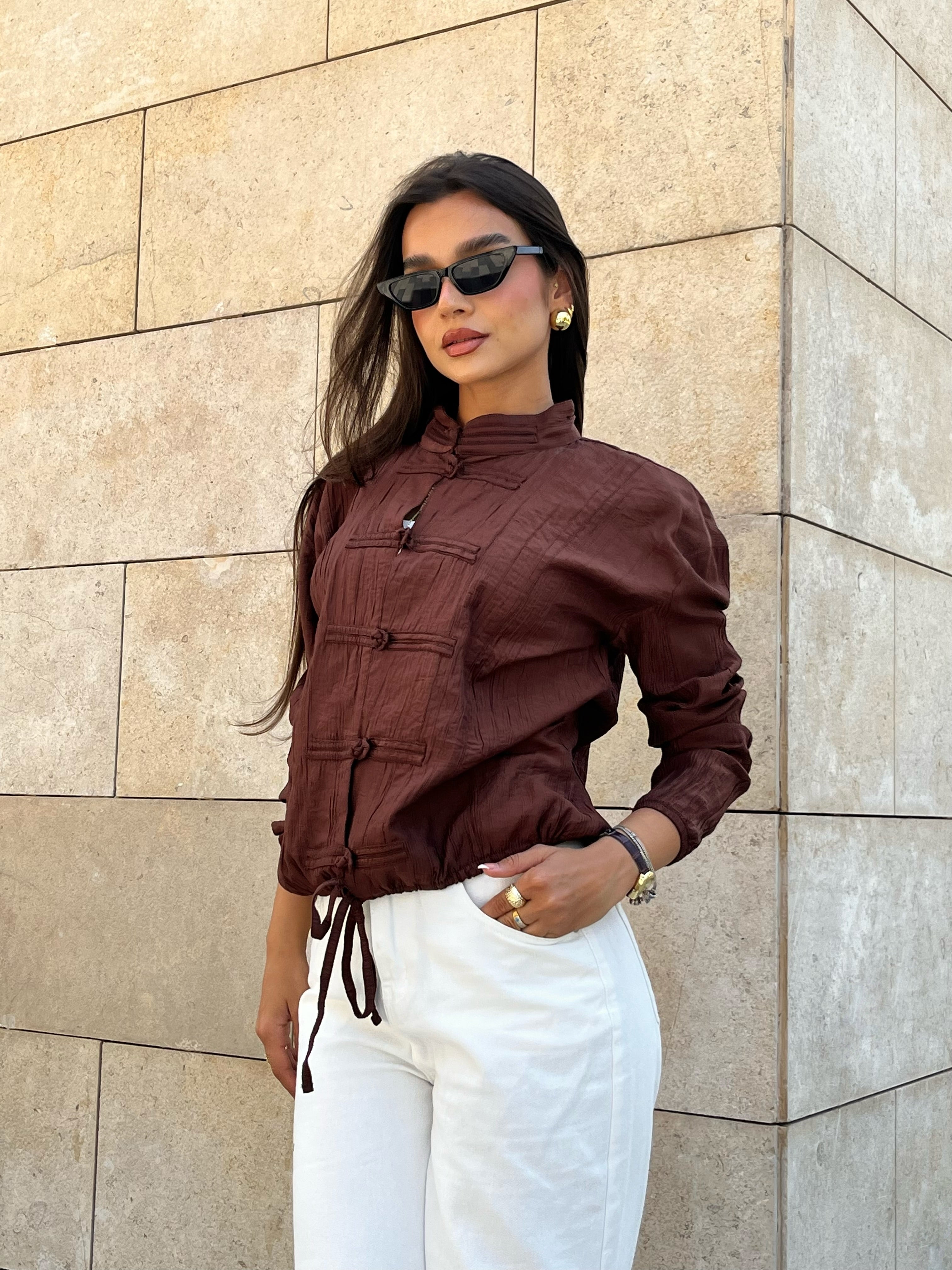 Mandarin Top in brown