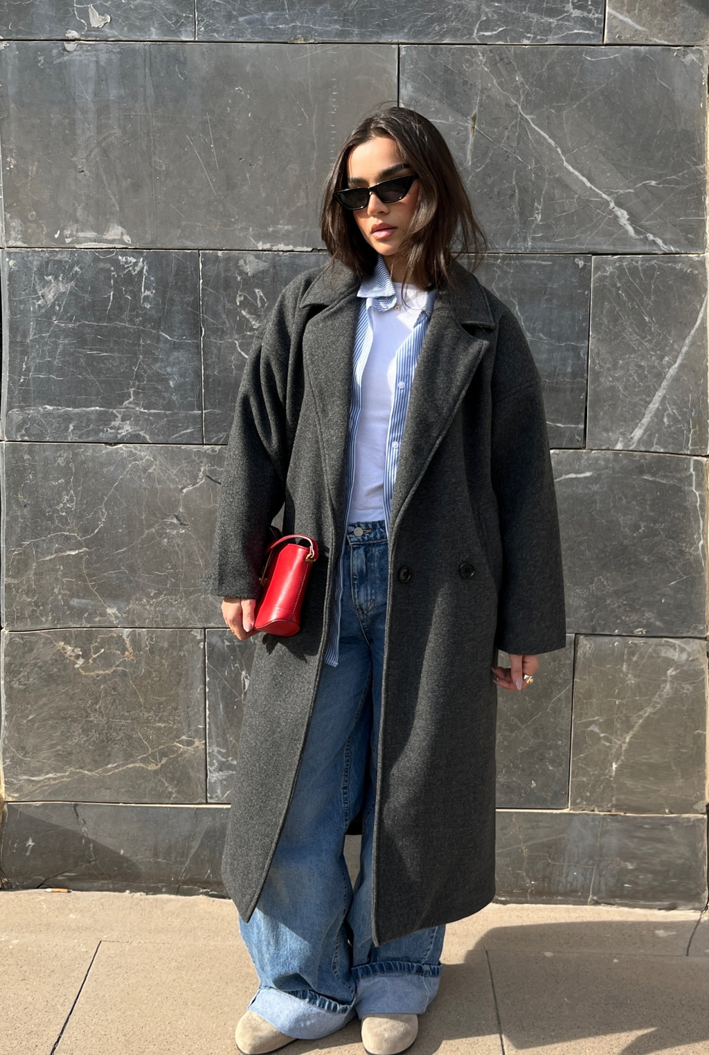 Long wool blend double-breasted coat