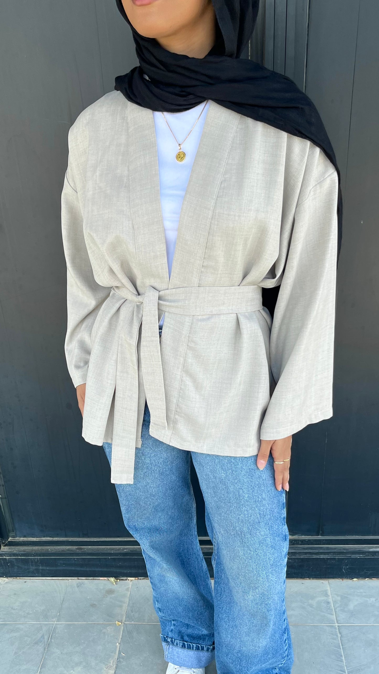 Linen Kimono With Belt _ Light Grey