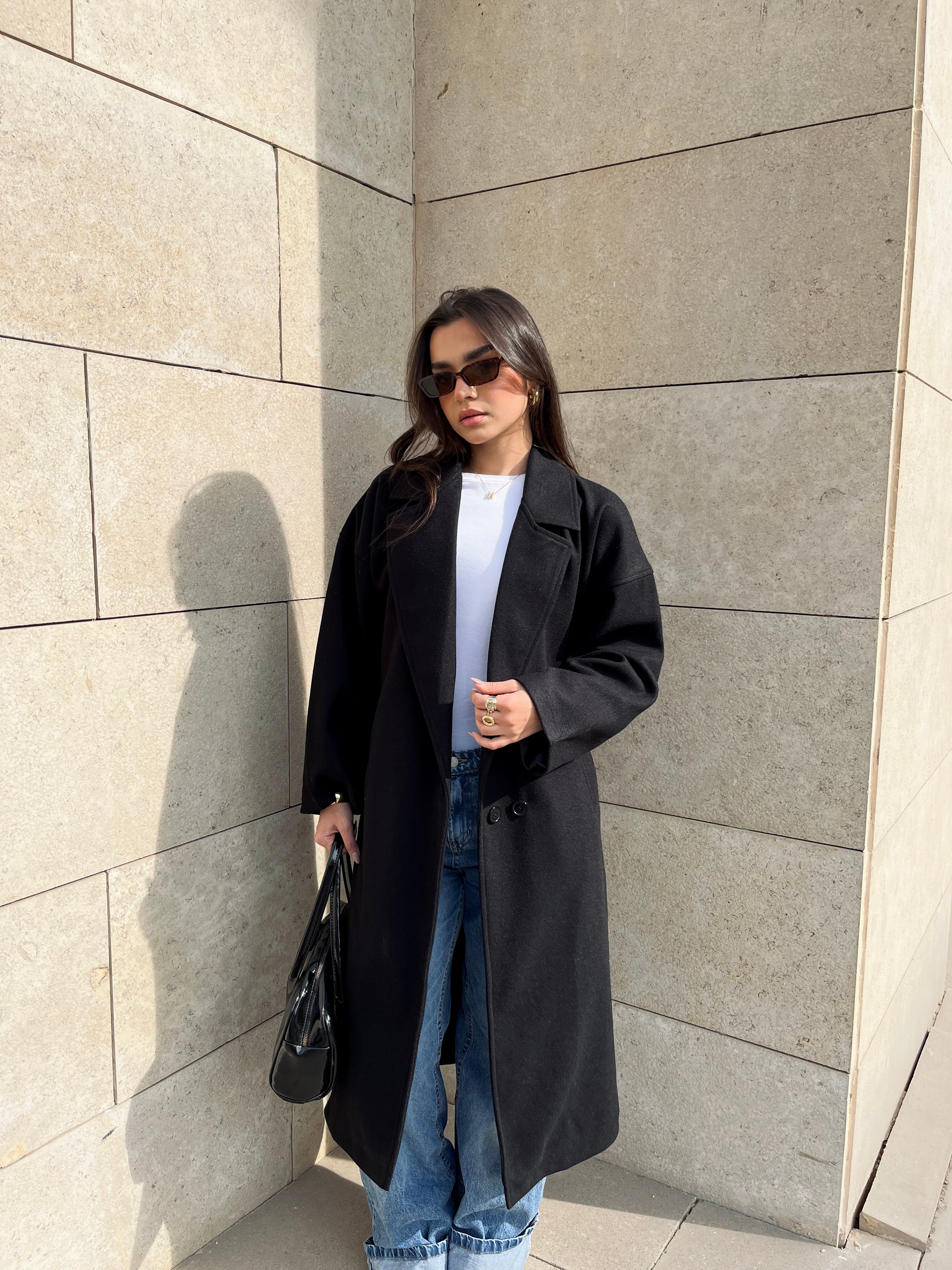 Long wool blend double-breasted coat