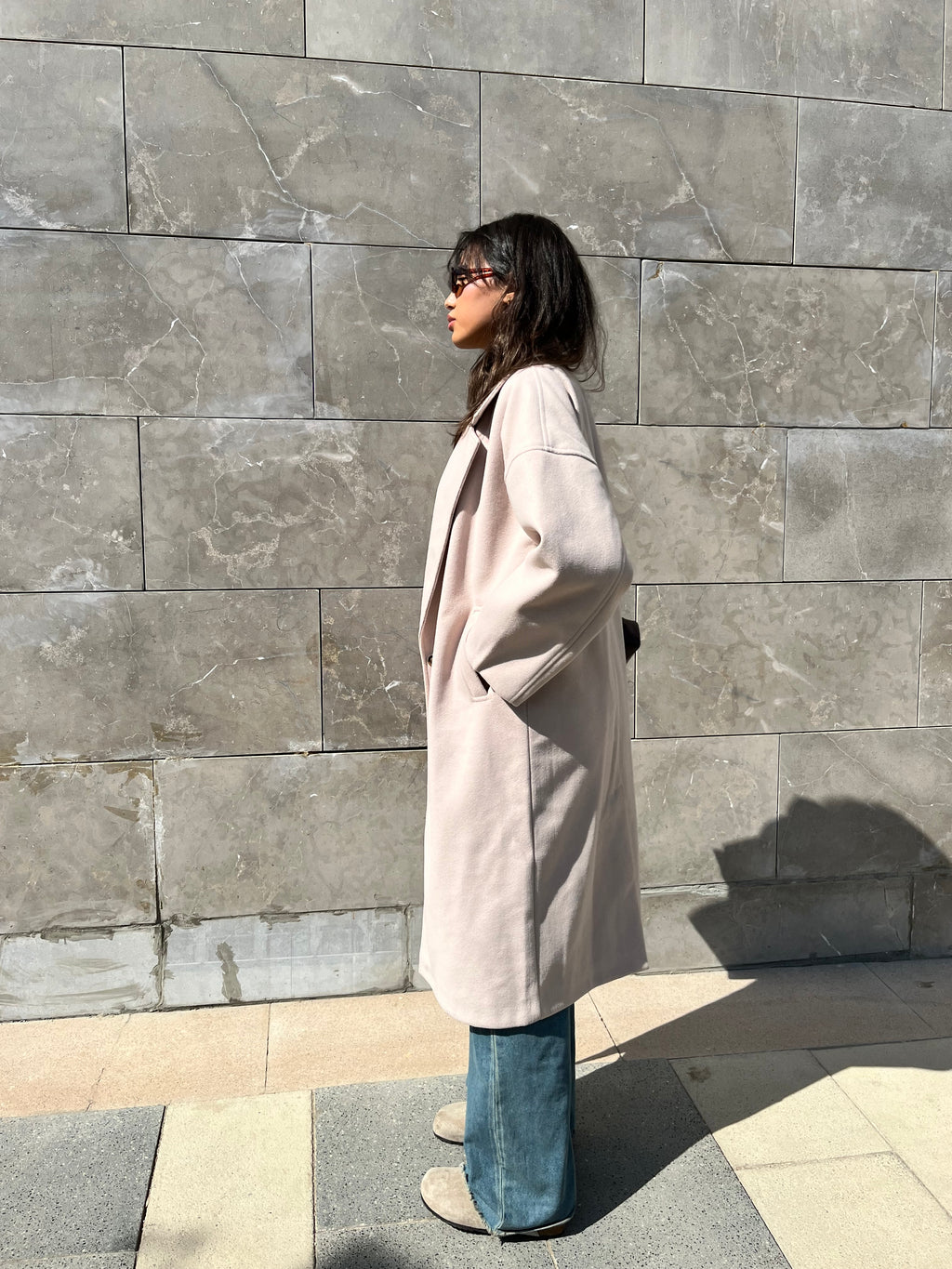 Long wool blend double-breasted coat