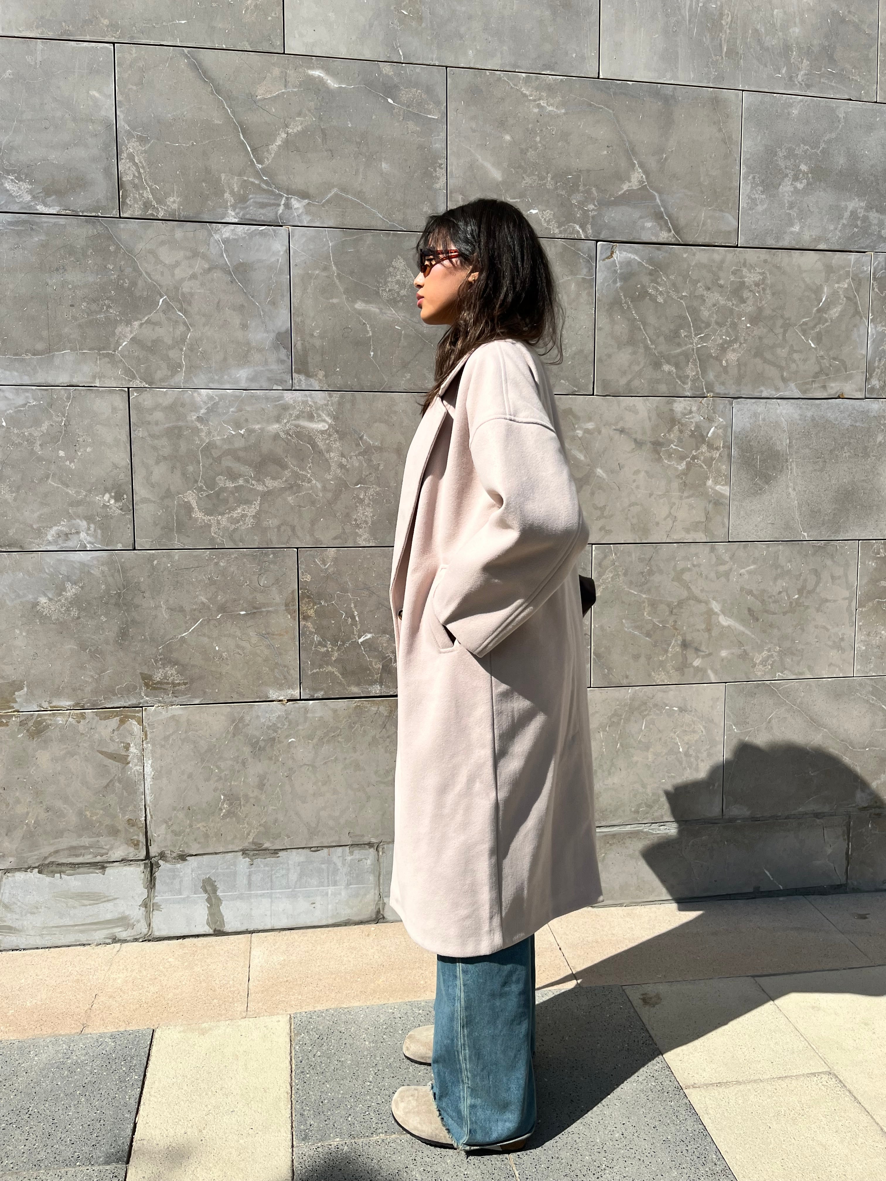 Long wool blend double-breasted coat