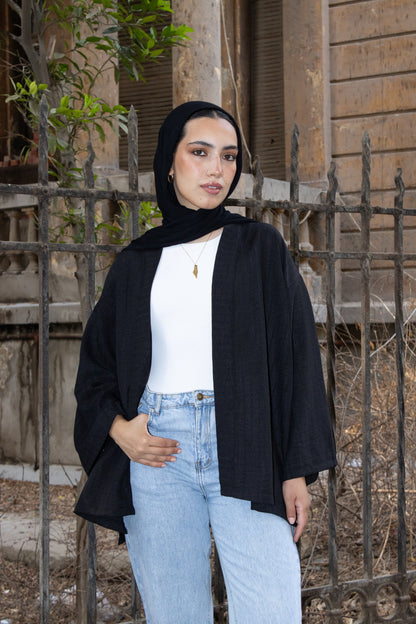 Linen Kimono With Belt _ Black