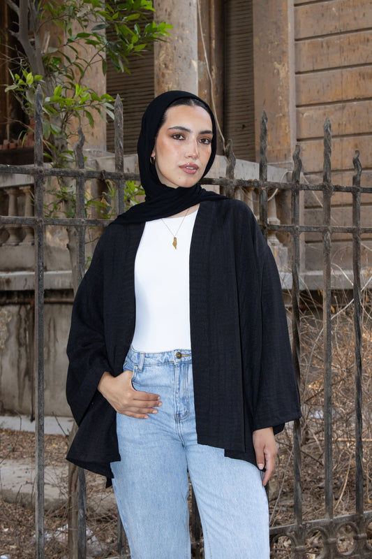 Linen Kimono With Belt _ Black