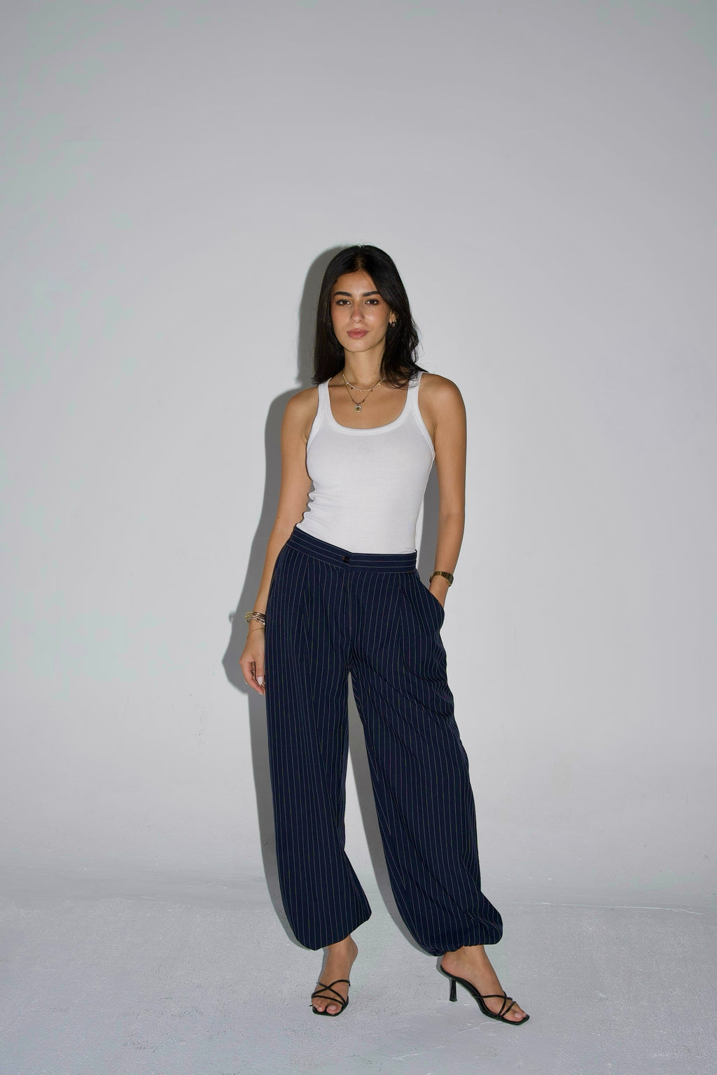 Smart striped balloon trousers