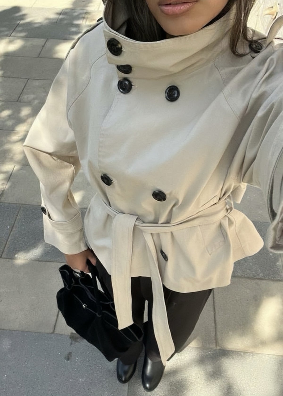 Funnel Neck Trench Coat In Beige