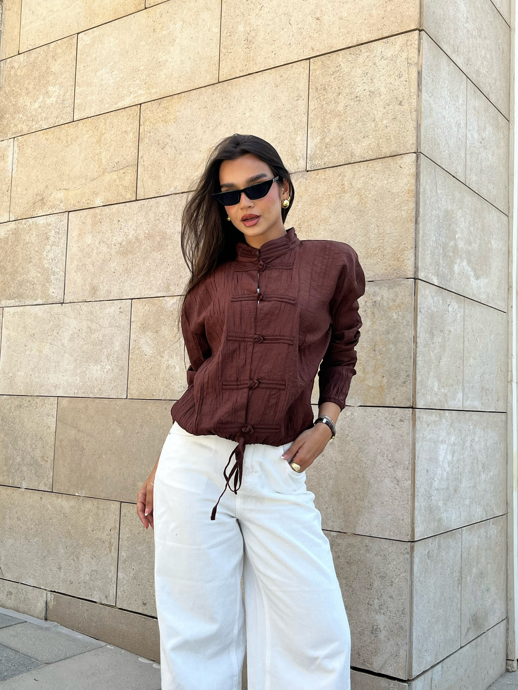 Mandarin Top in brown