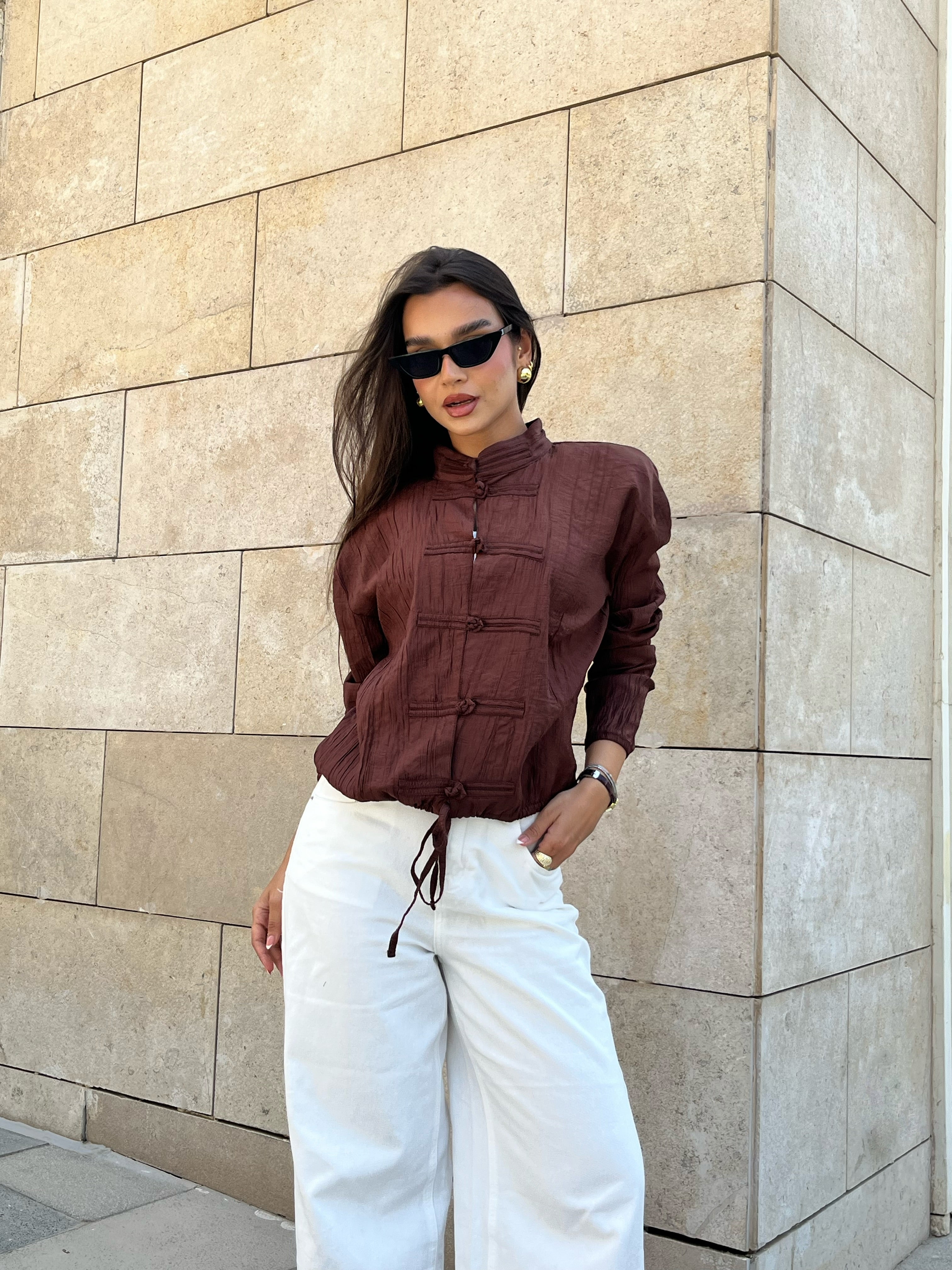 Mandarin Top in brown