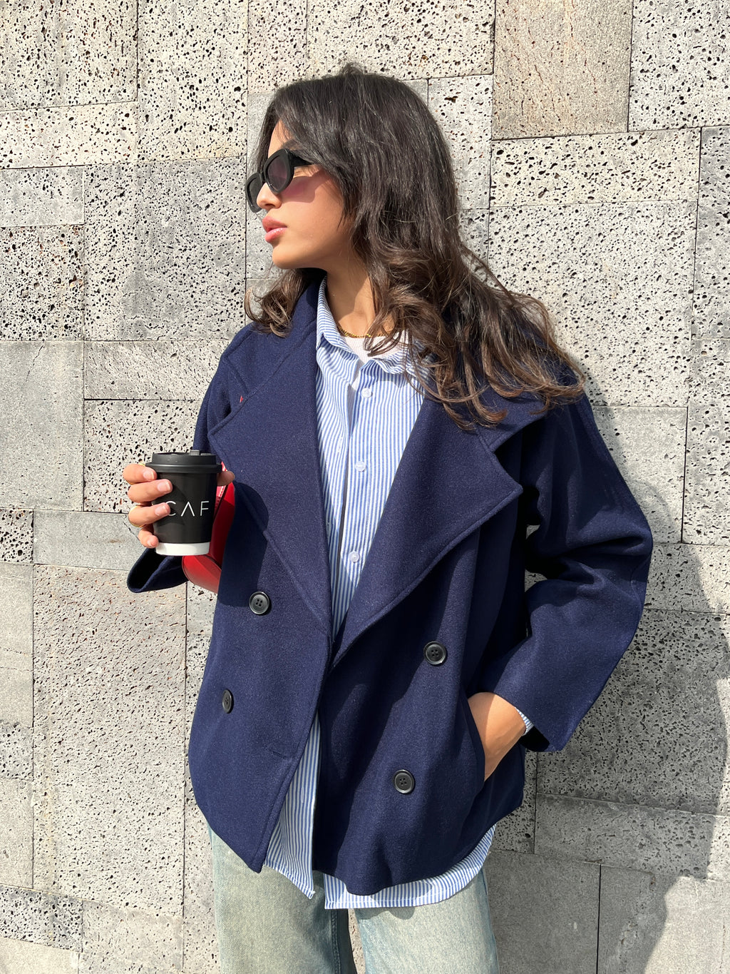 Soft double-breasted short coat