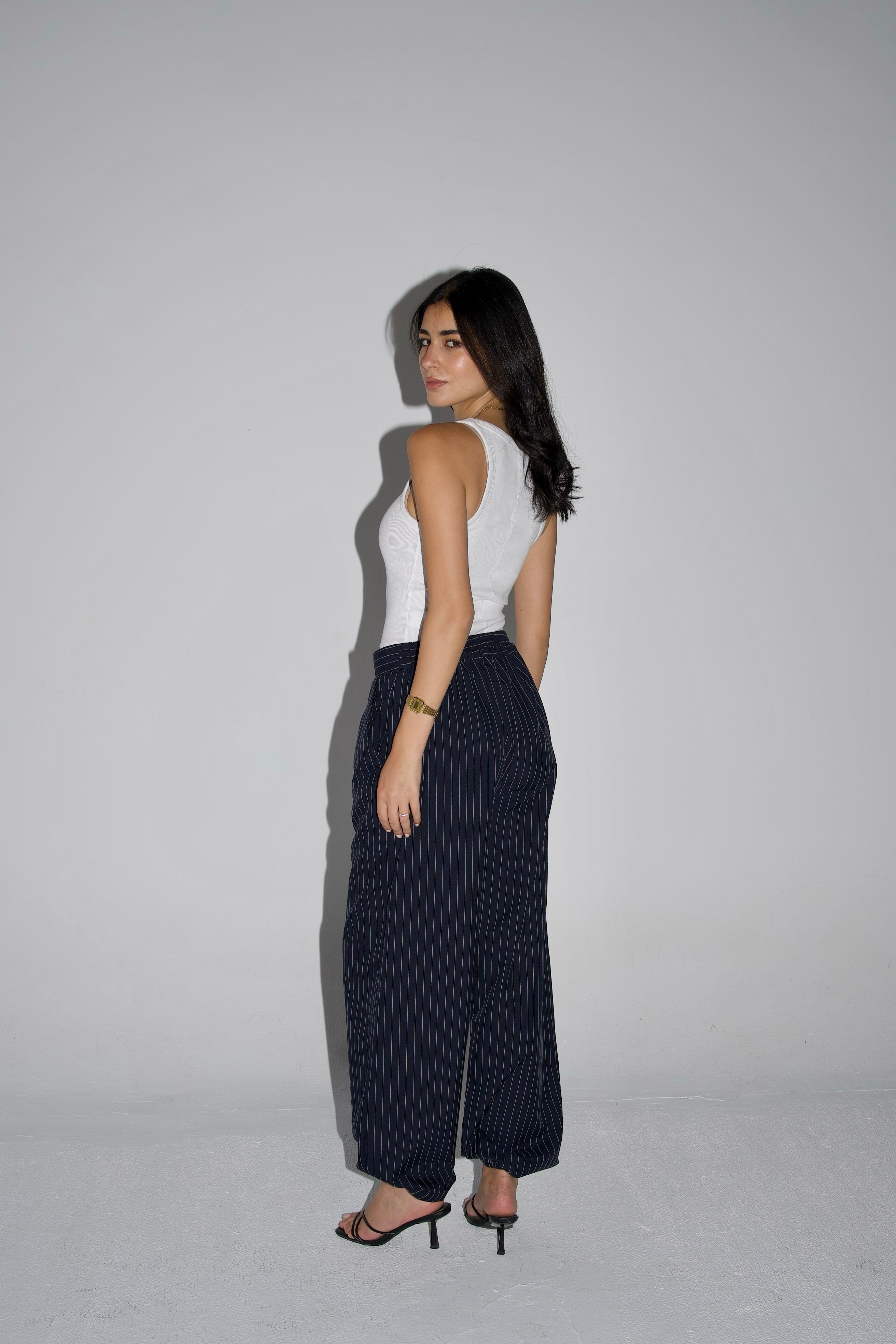 Smart striped balloon trousers