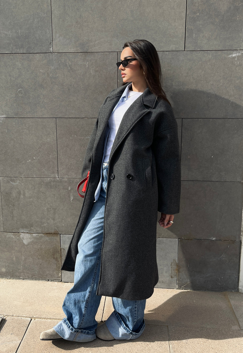 Long wool blend double-breasted coat