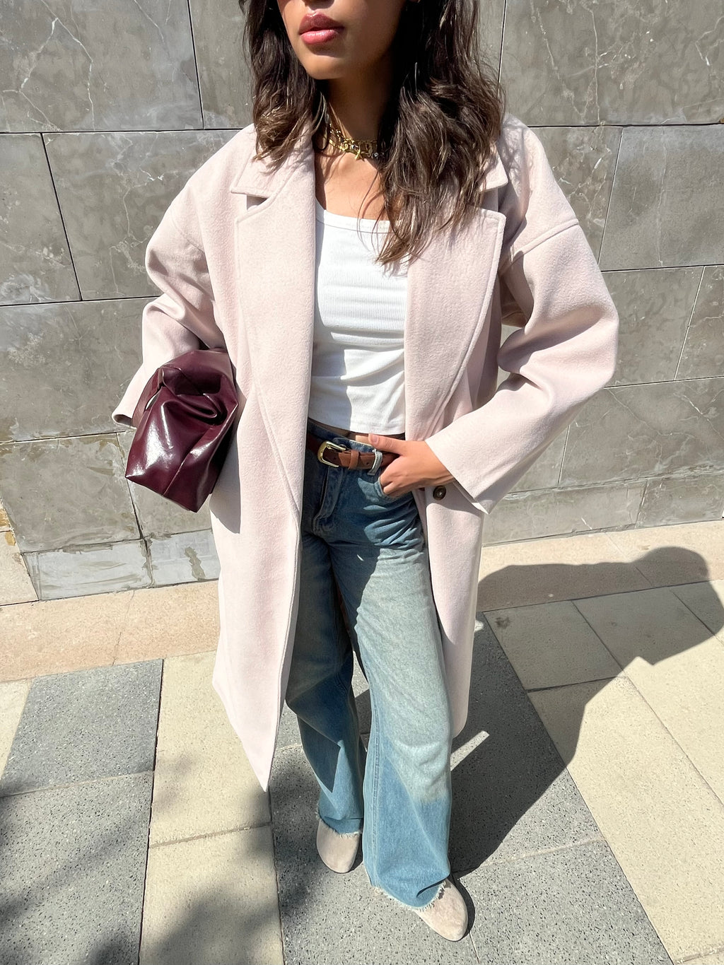 Long wool blend double-breasted coat