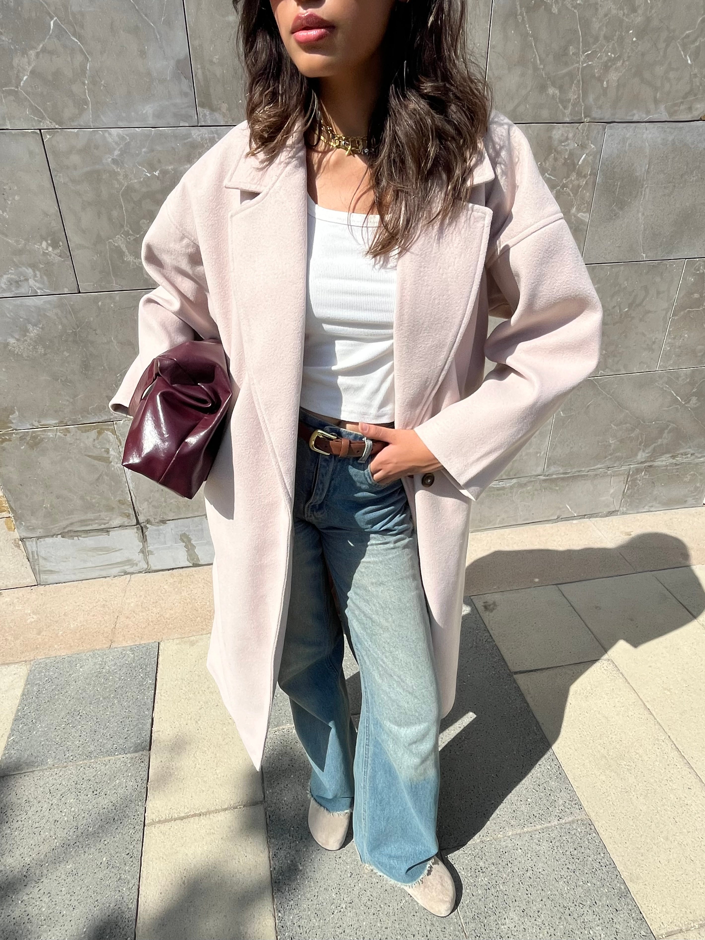 Long wool blend double-breasted coat