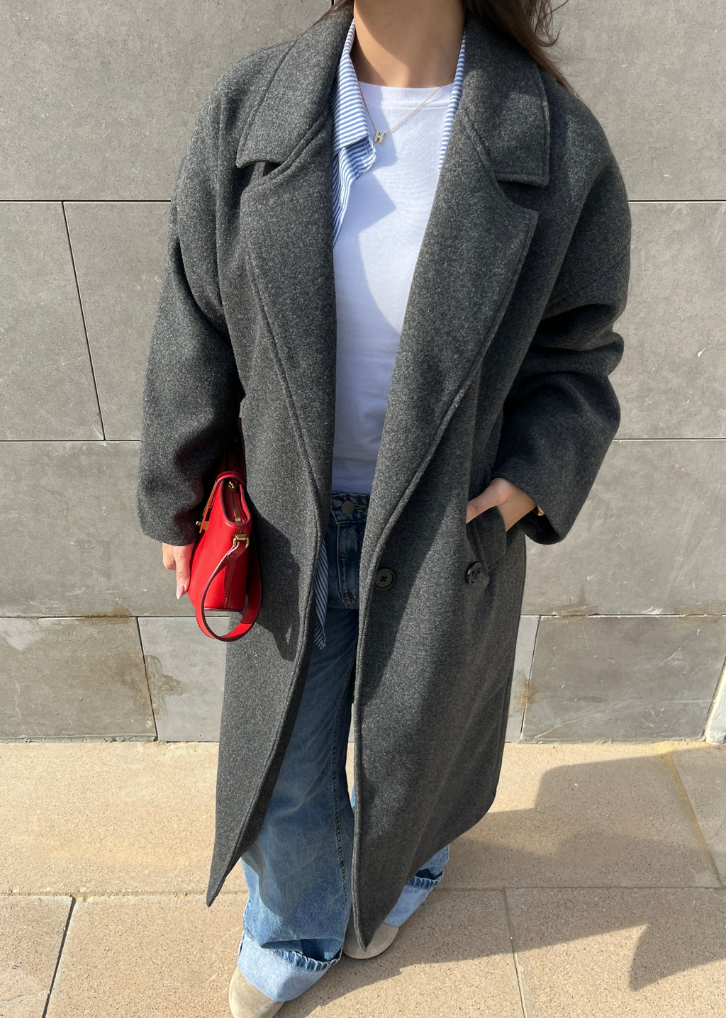 Long wool blend double-breasted coat