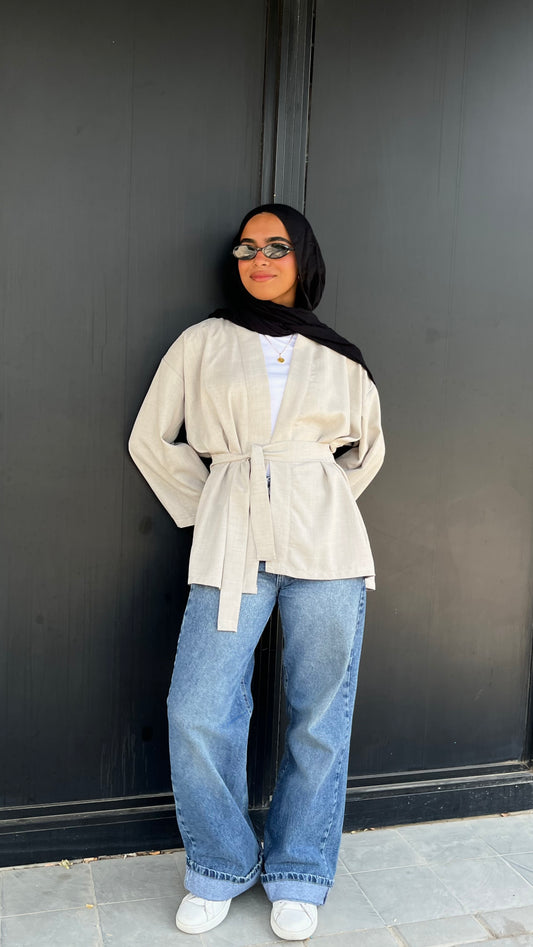 Linen Kimono With Belt _ Light Grey