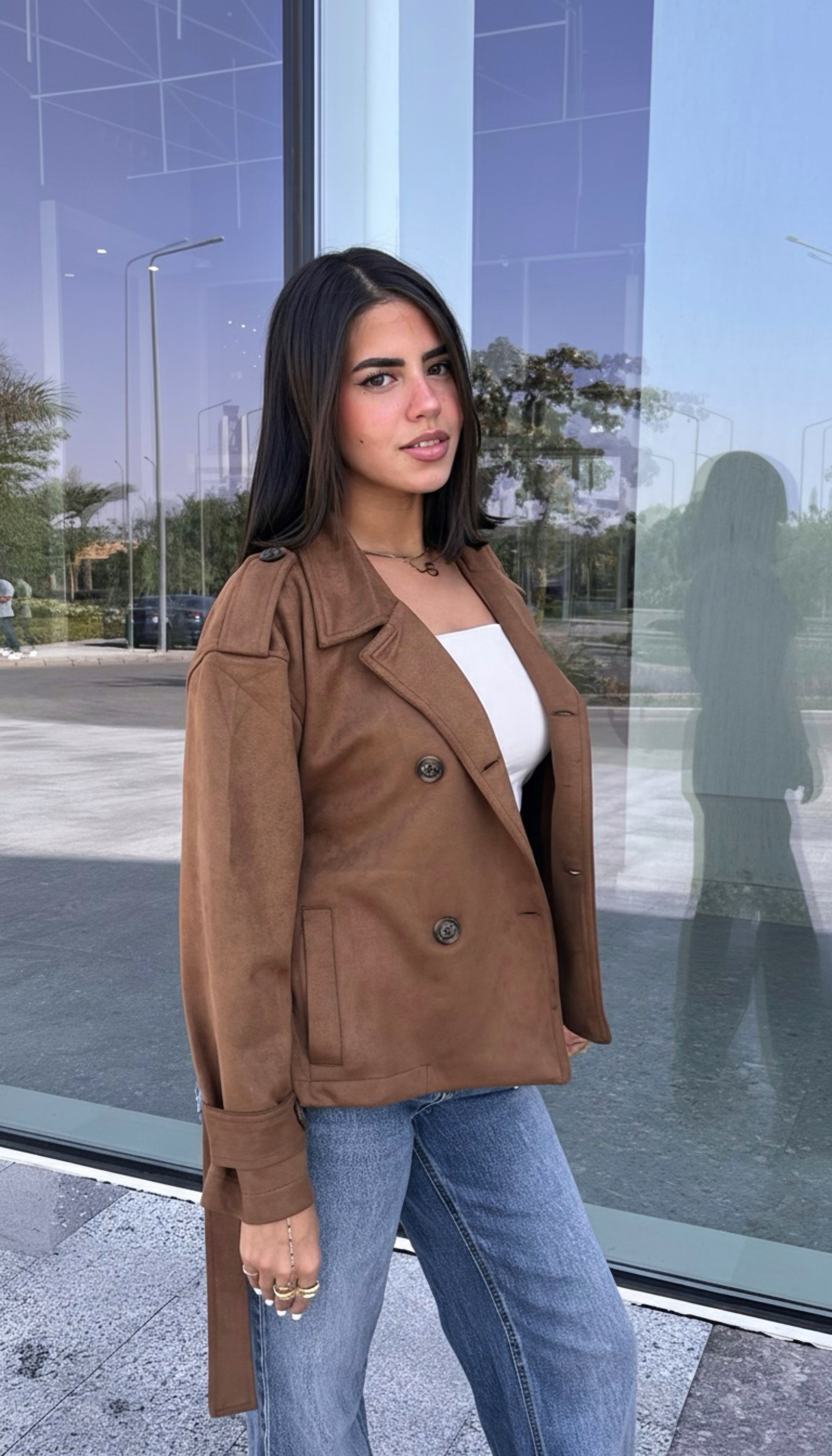 Suede trench coat with belt
