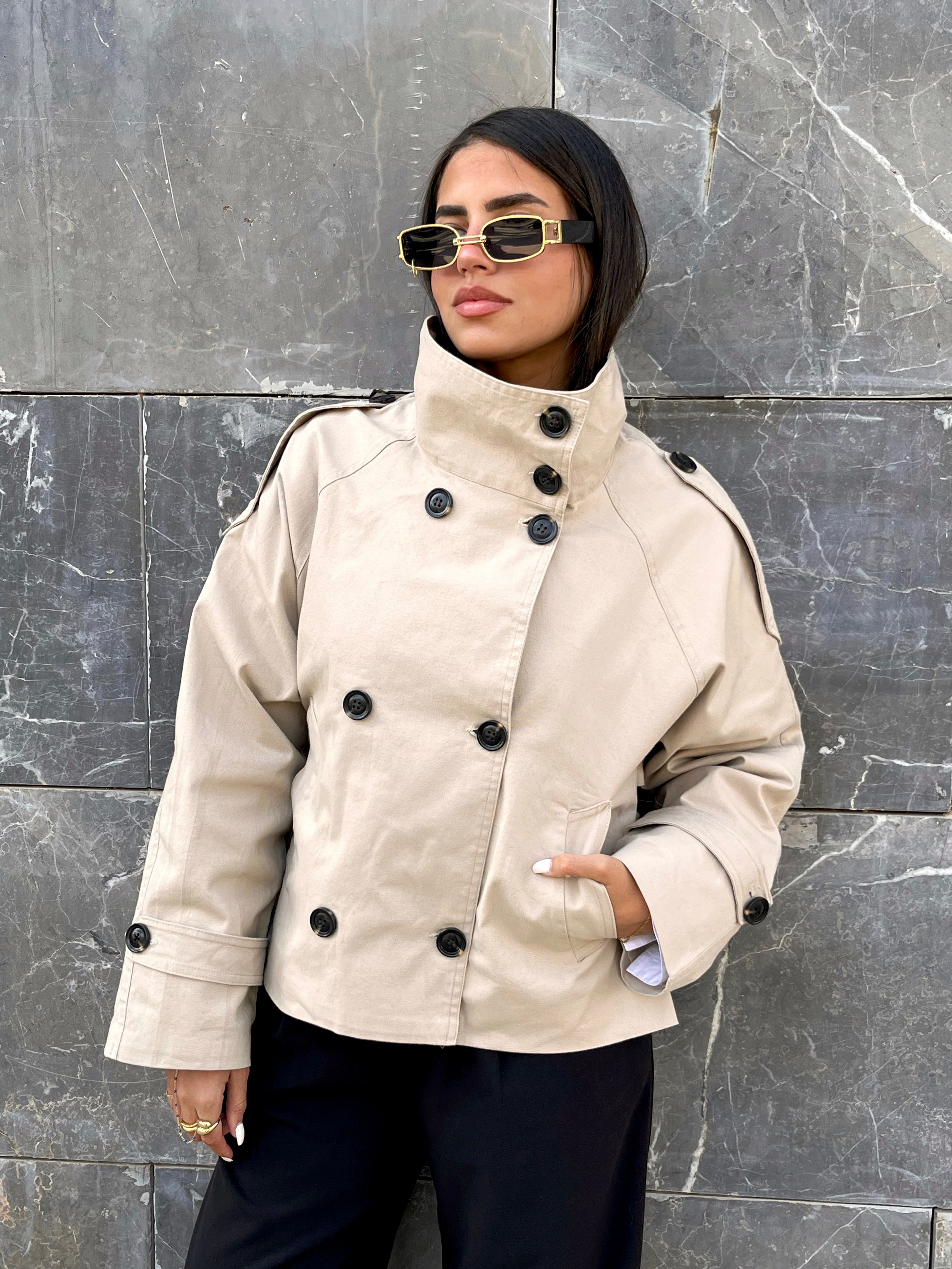 Funnel neck cropped trench coat