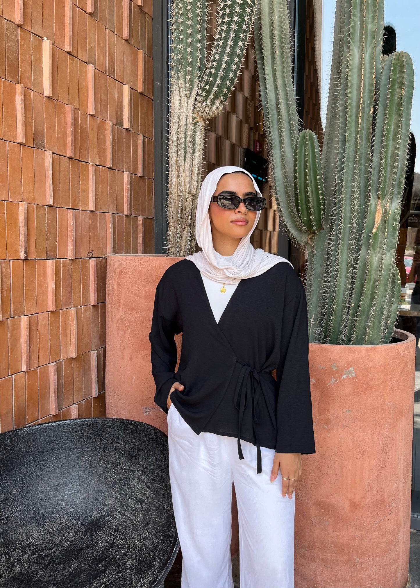 Wrap Blouse With Side Tie _ Black