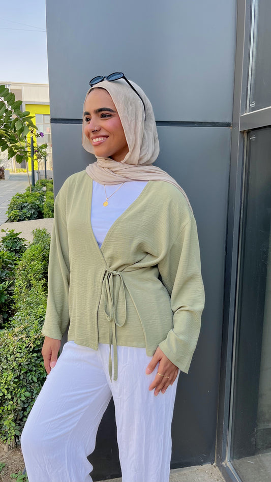 Wrap Blouse With Side Tie _ Pistach