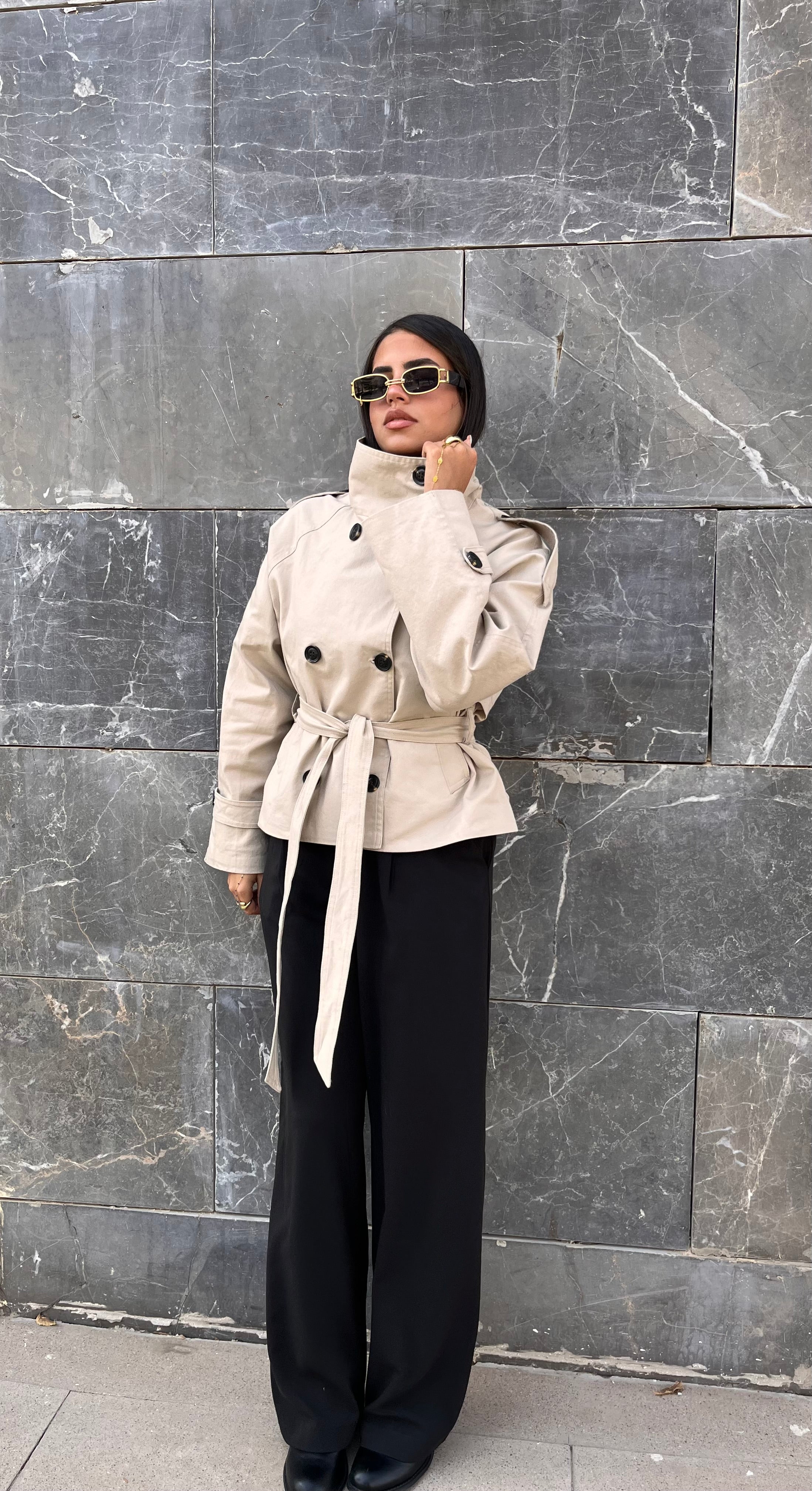 Funnel neck cropped trench coat