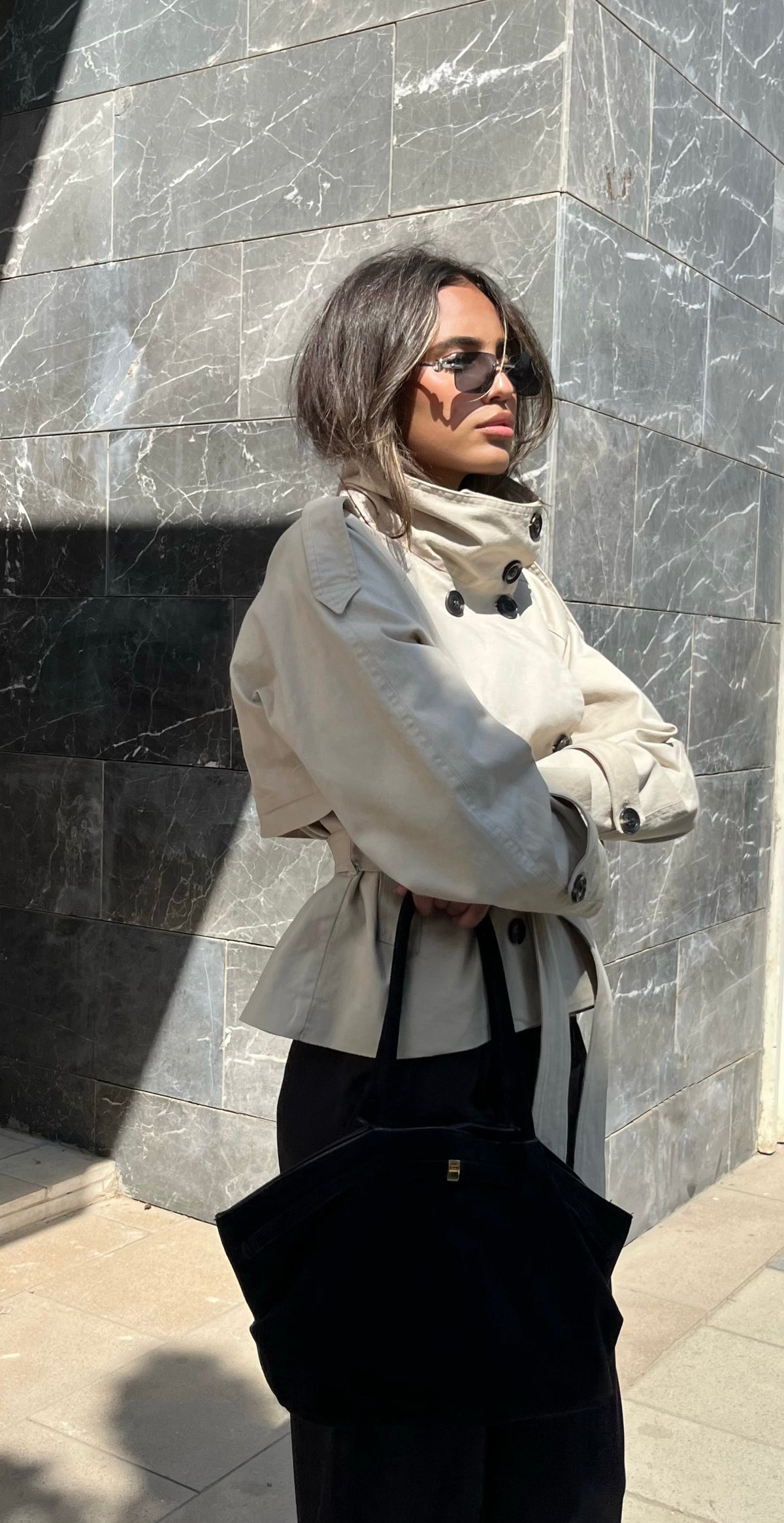 Funnel Neck Trench Coat In Beige