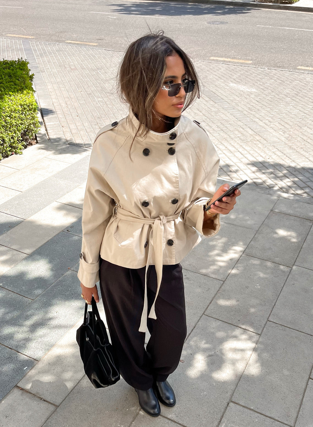 Funnel Neck Trench Coat In Beige