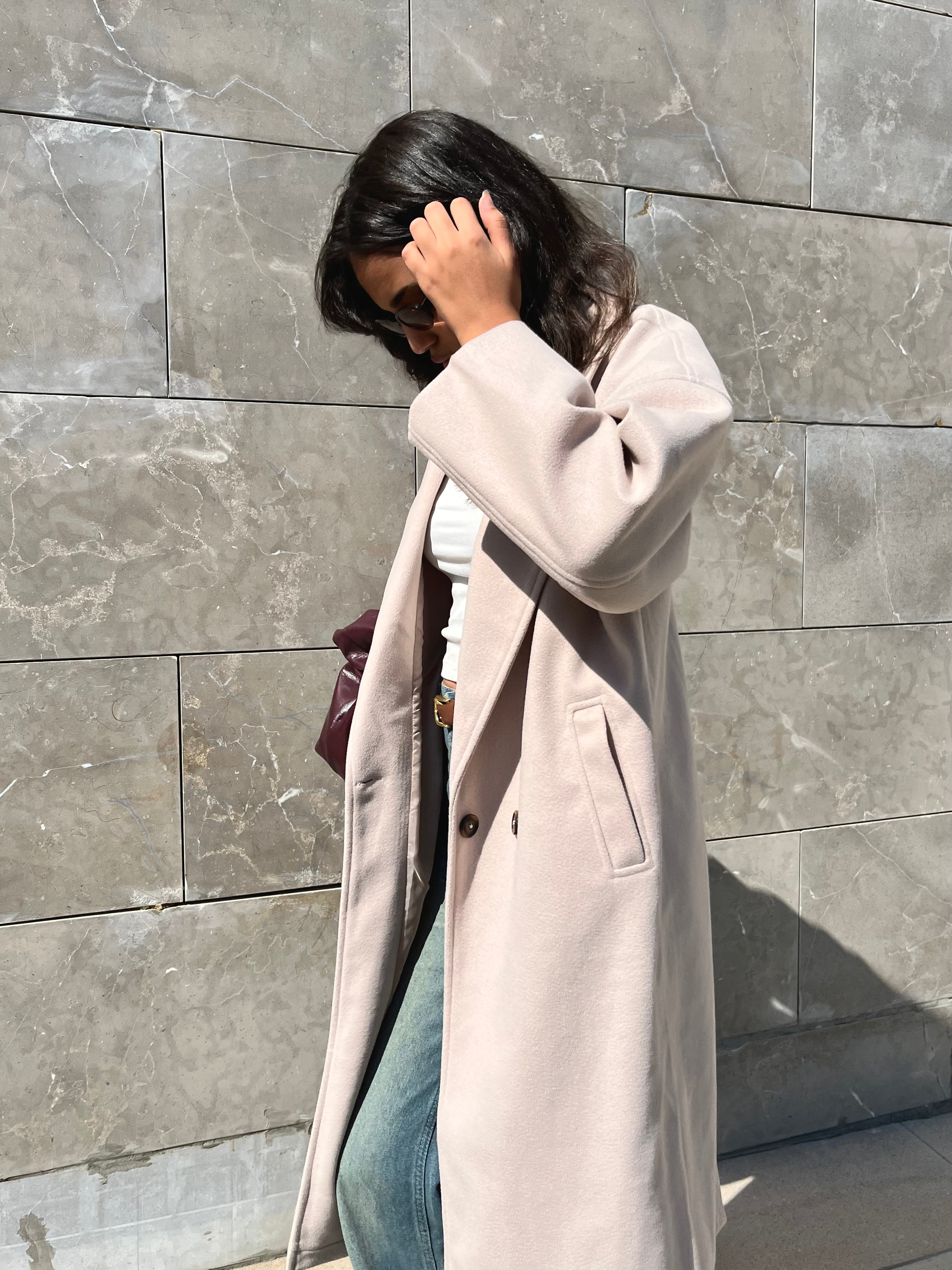 Long wool blend double-breasted coat