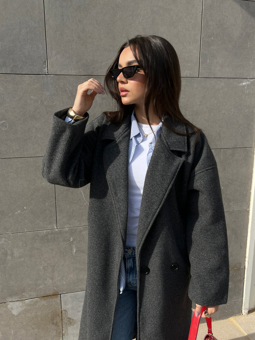 Long wool blend double-breasted coat