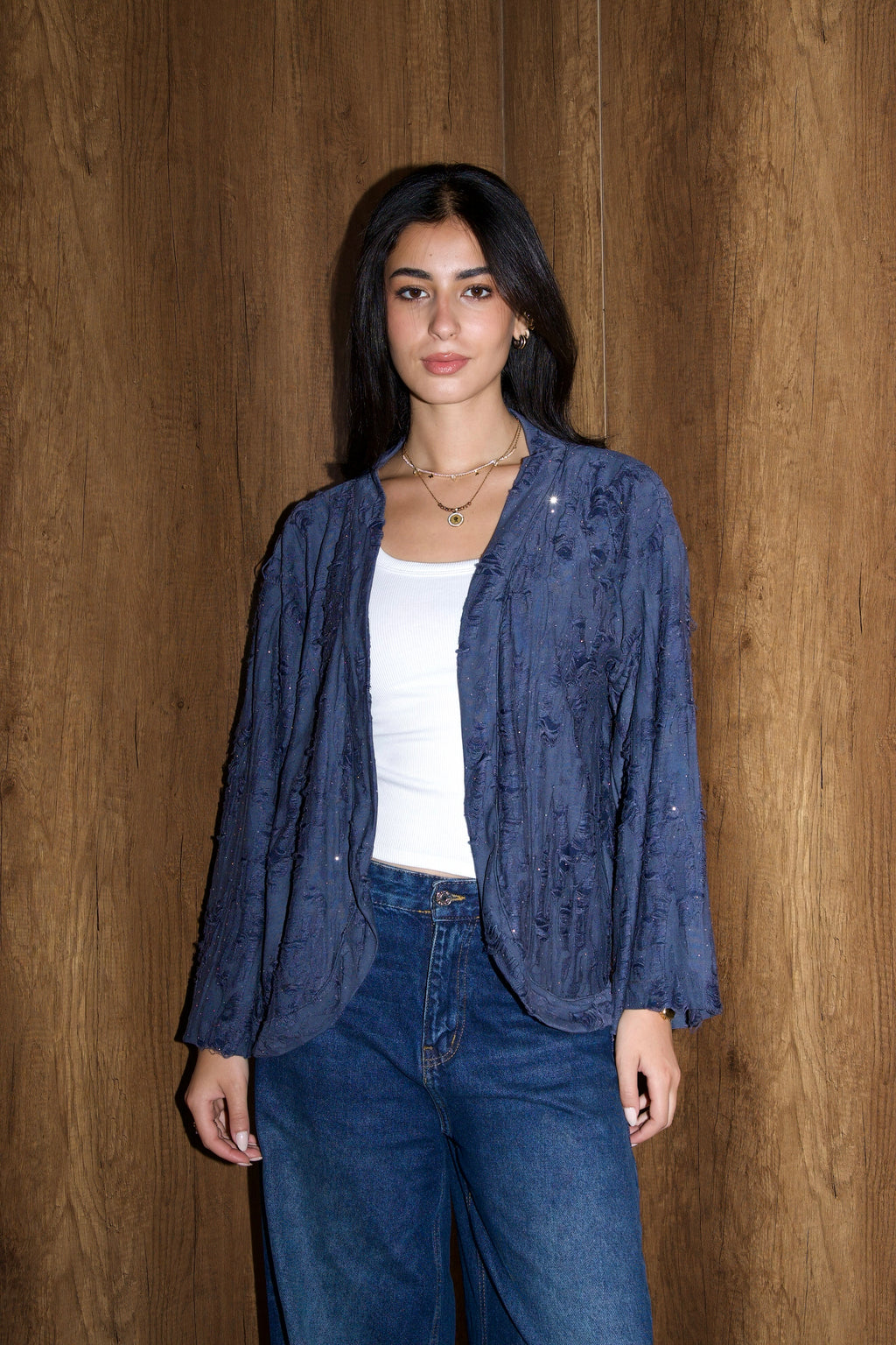 Studded linen kimono in navy
