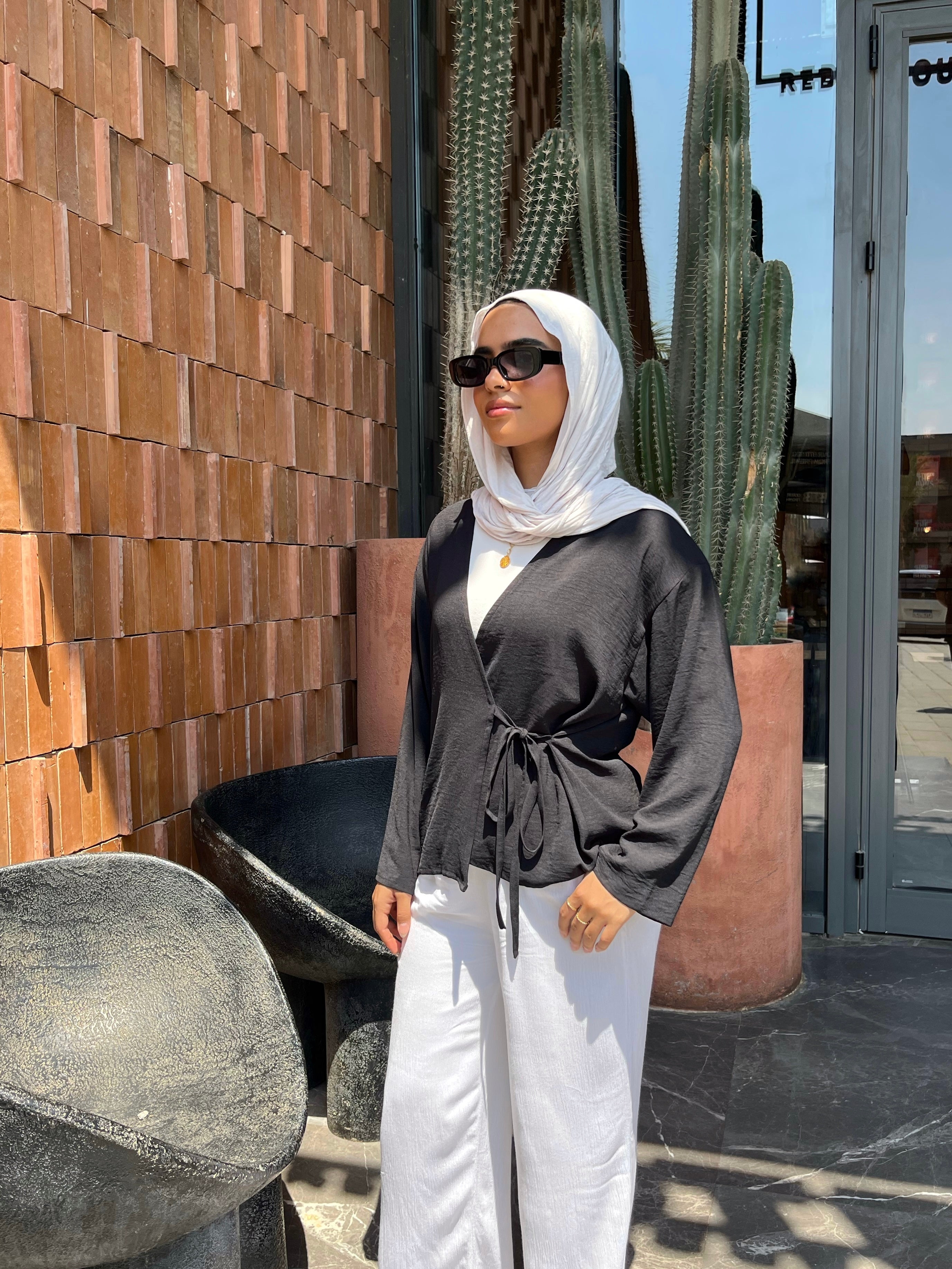 Wrap Blouse With Side Tie _ Black