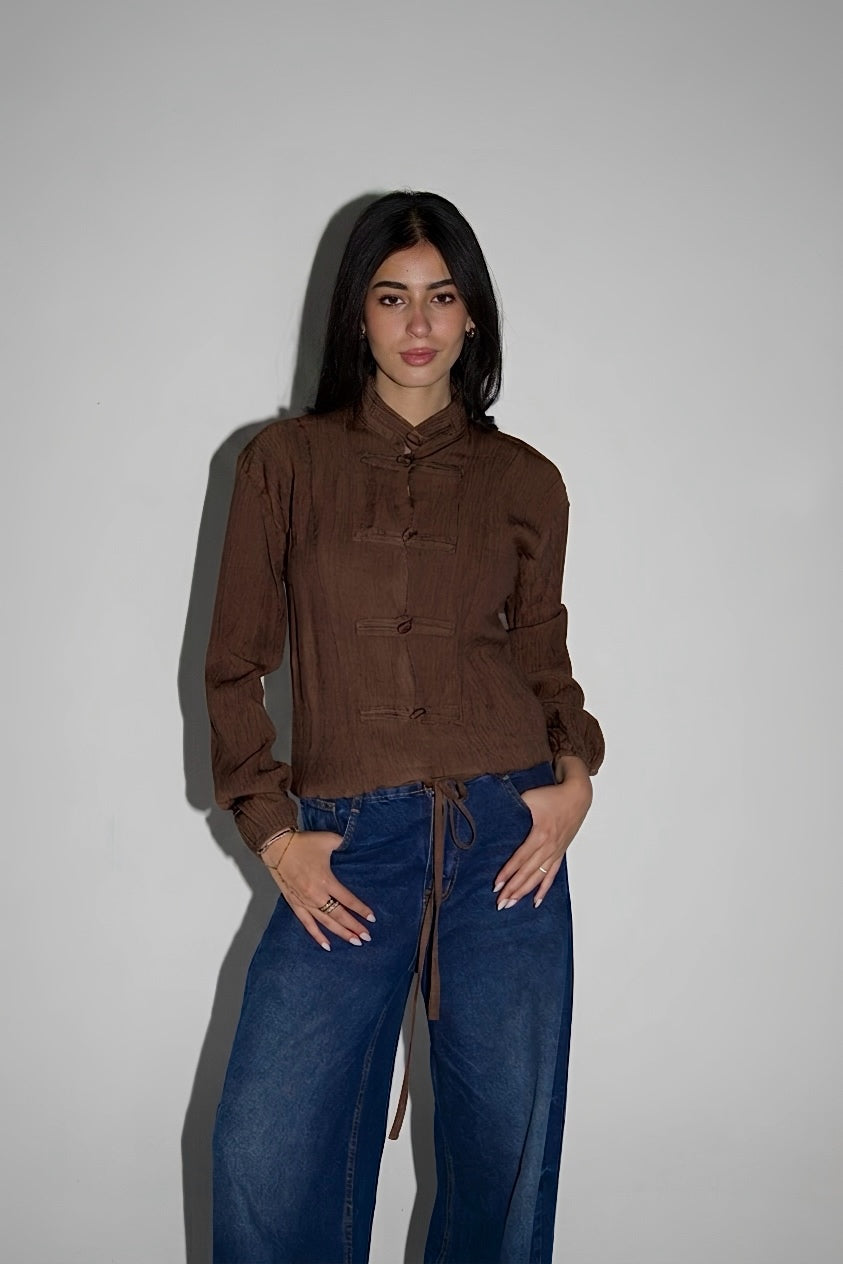 Mandarin Top in chocolate brown