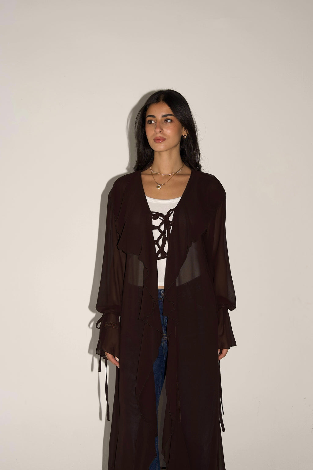 Ruffles cardigan in chocolate brown