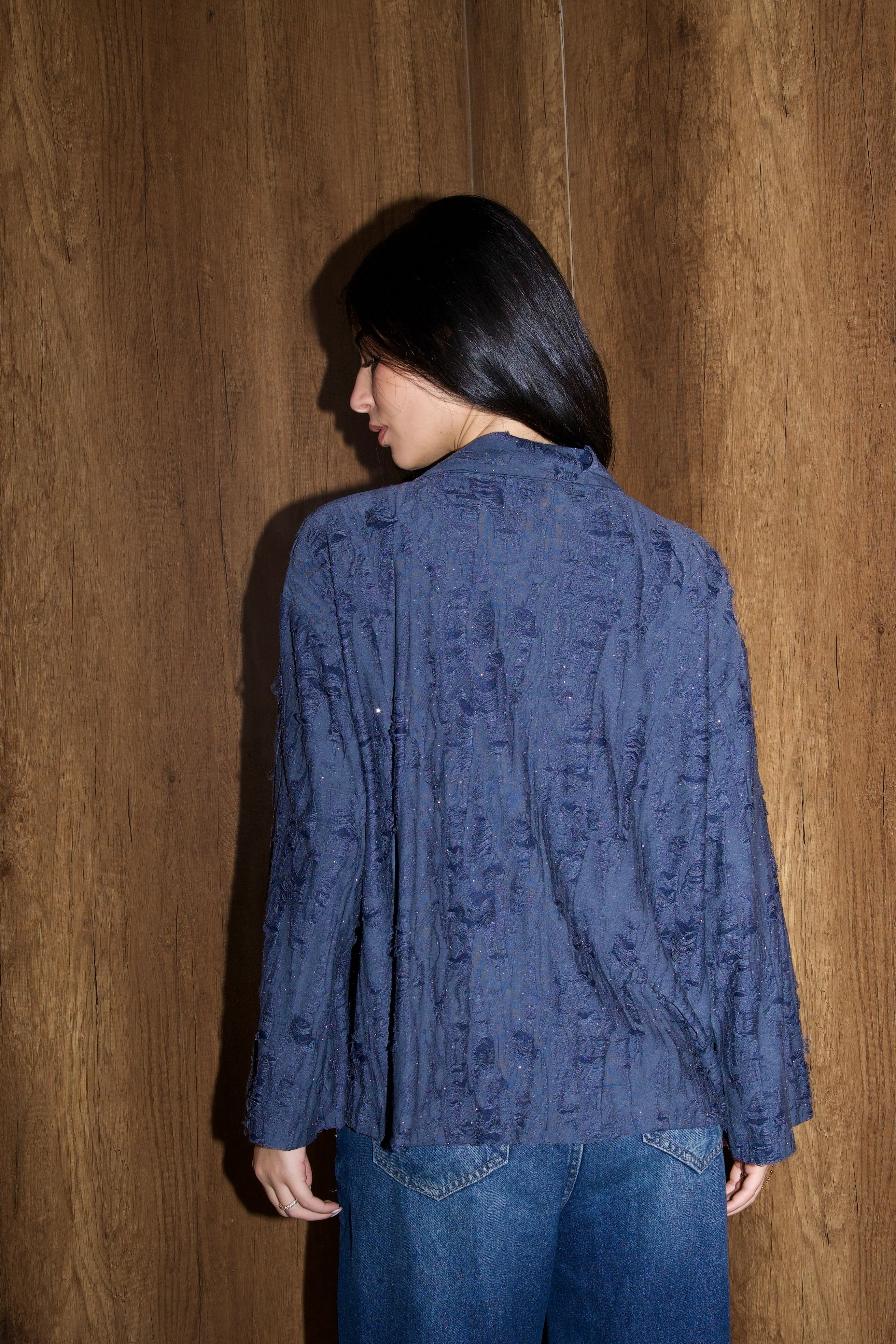 Studded linen kimono in navy