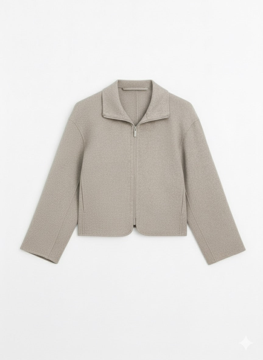 Short wool blend jacket with seams