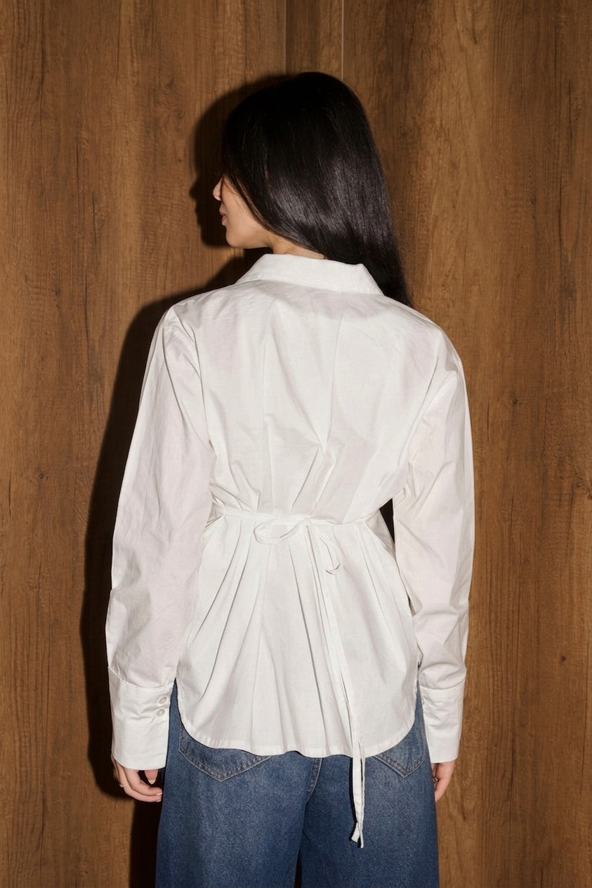 Draped Poplin Shirt in Off-White
