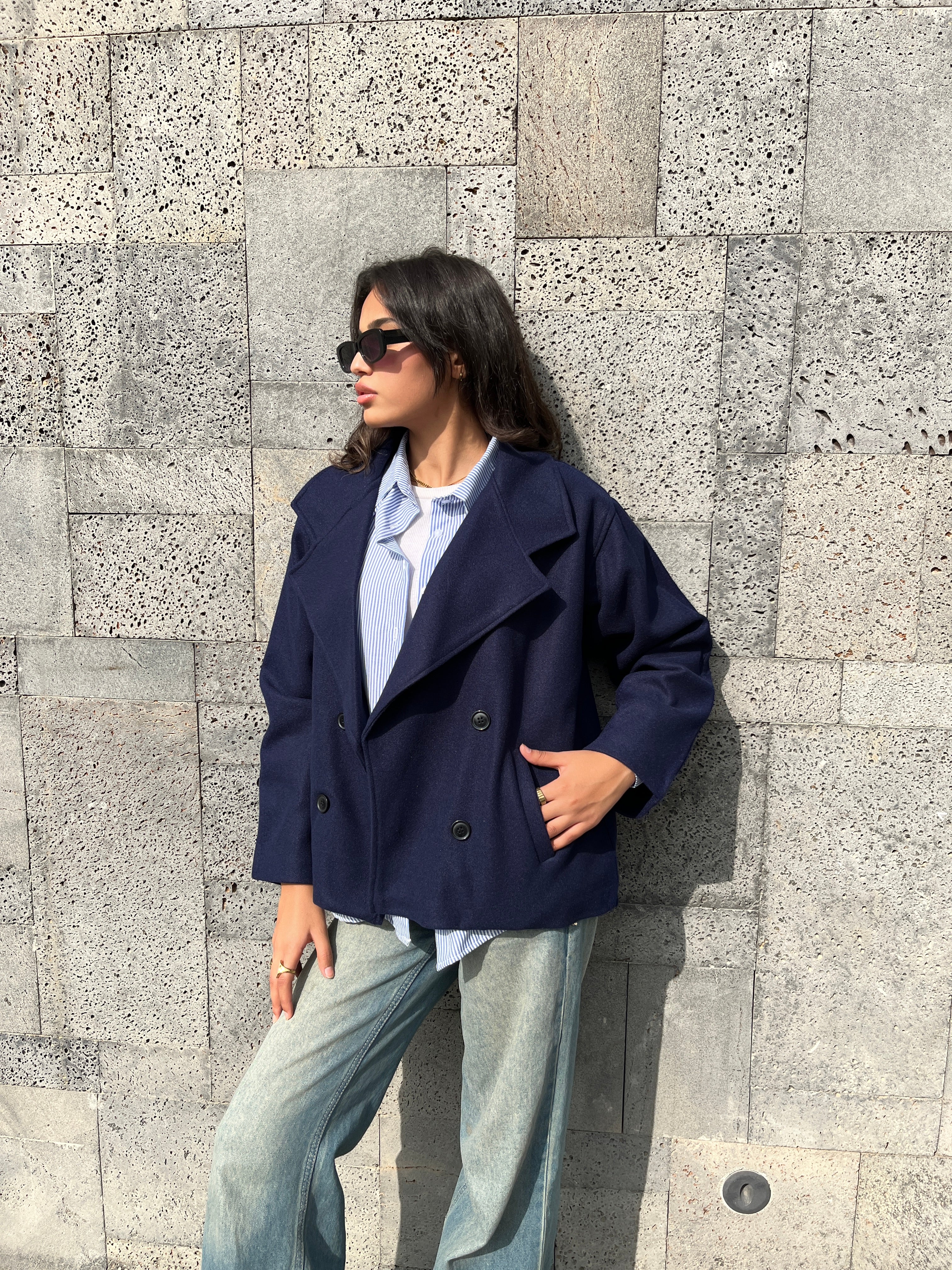 Soft double-breasted short coat