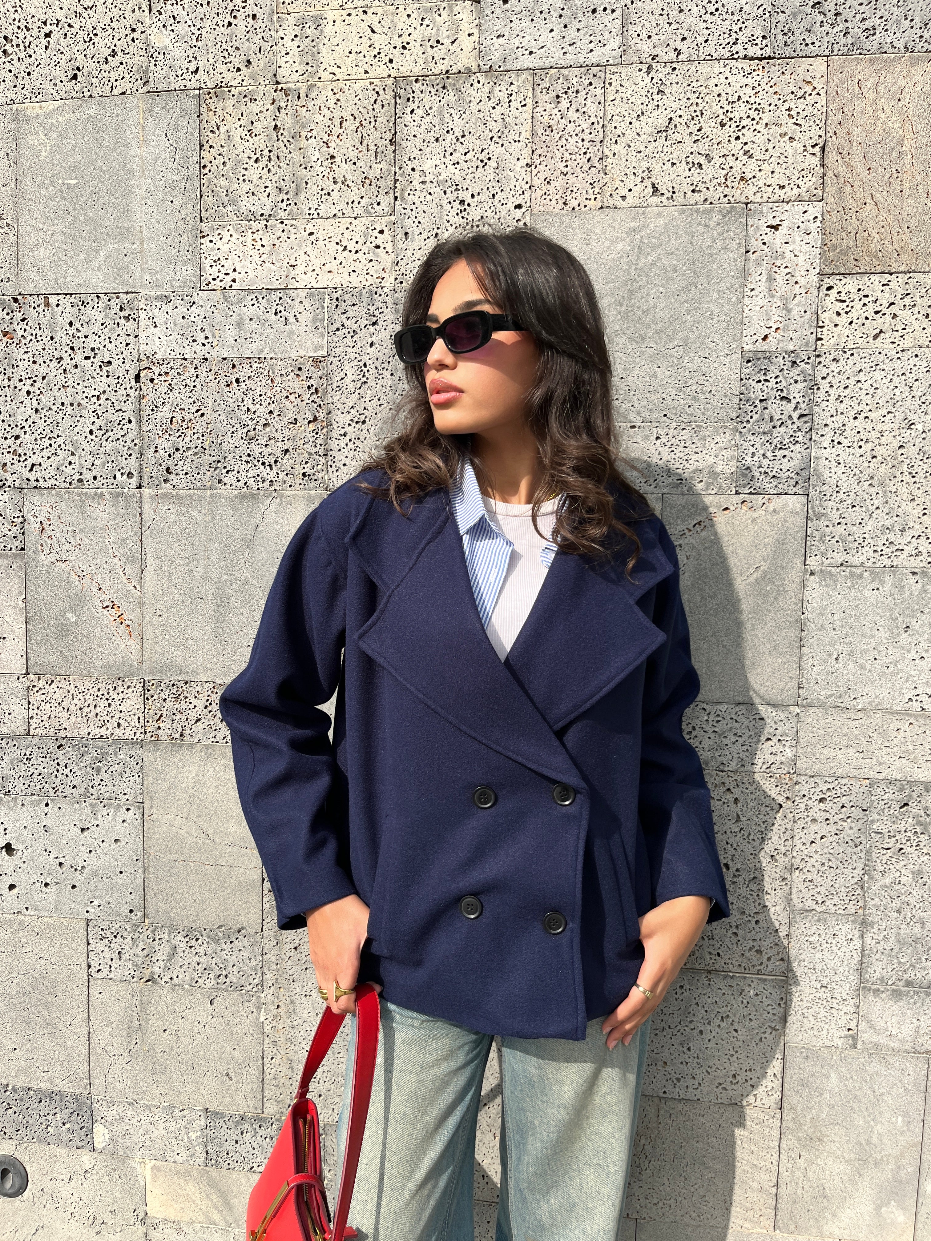 Soft double-breasted short coat