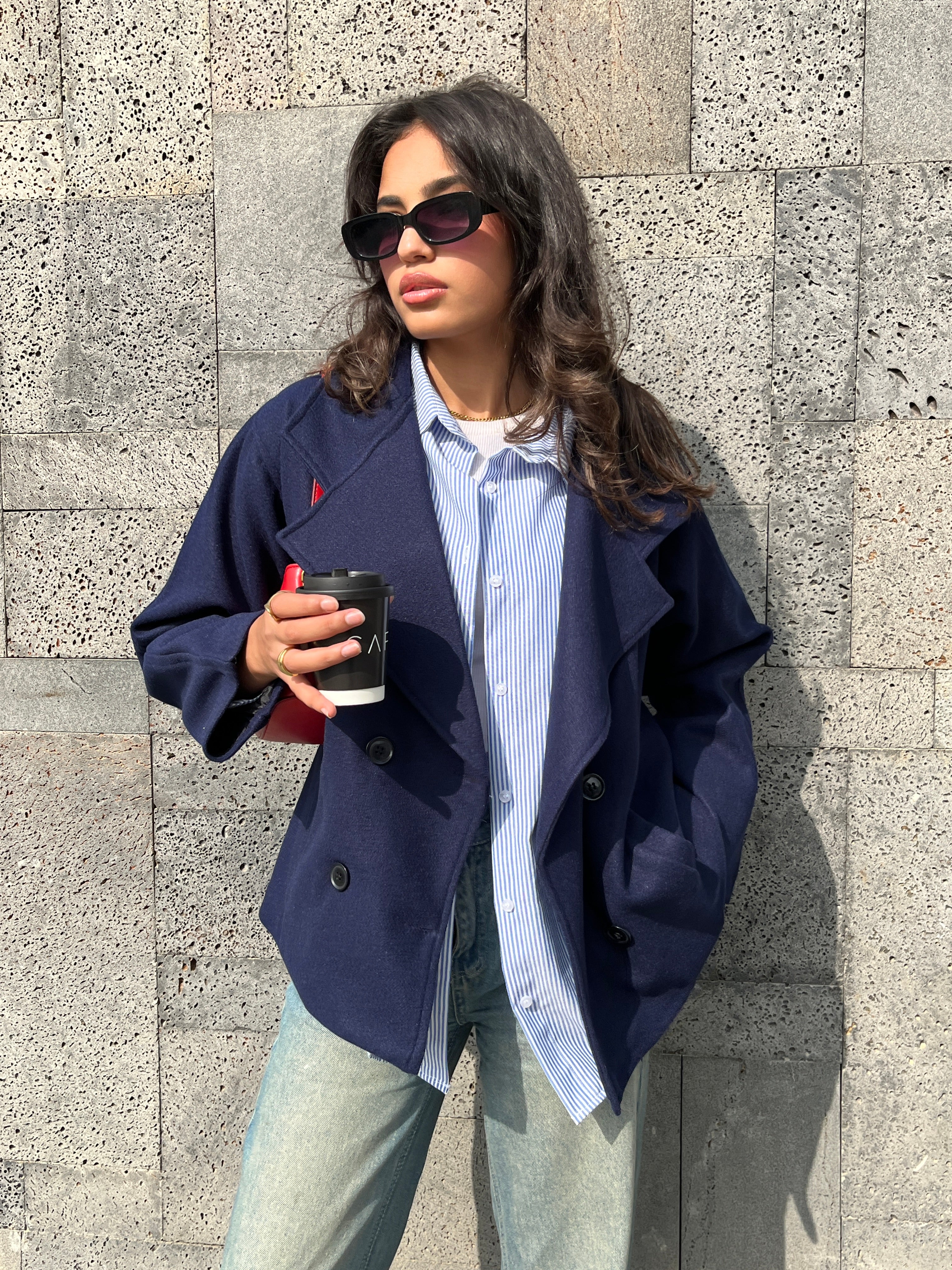 Soft double-breasted short coat